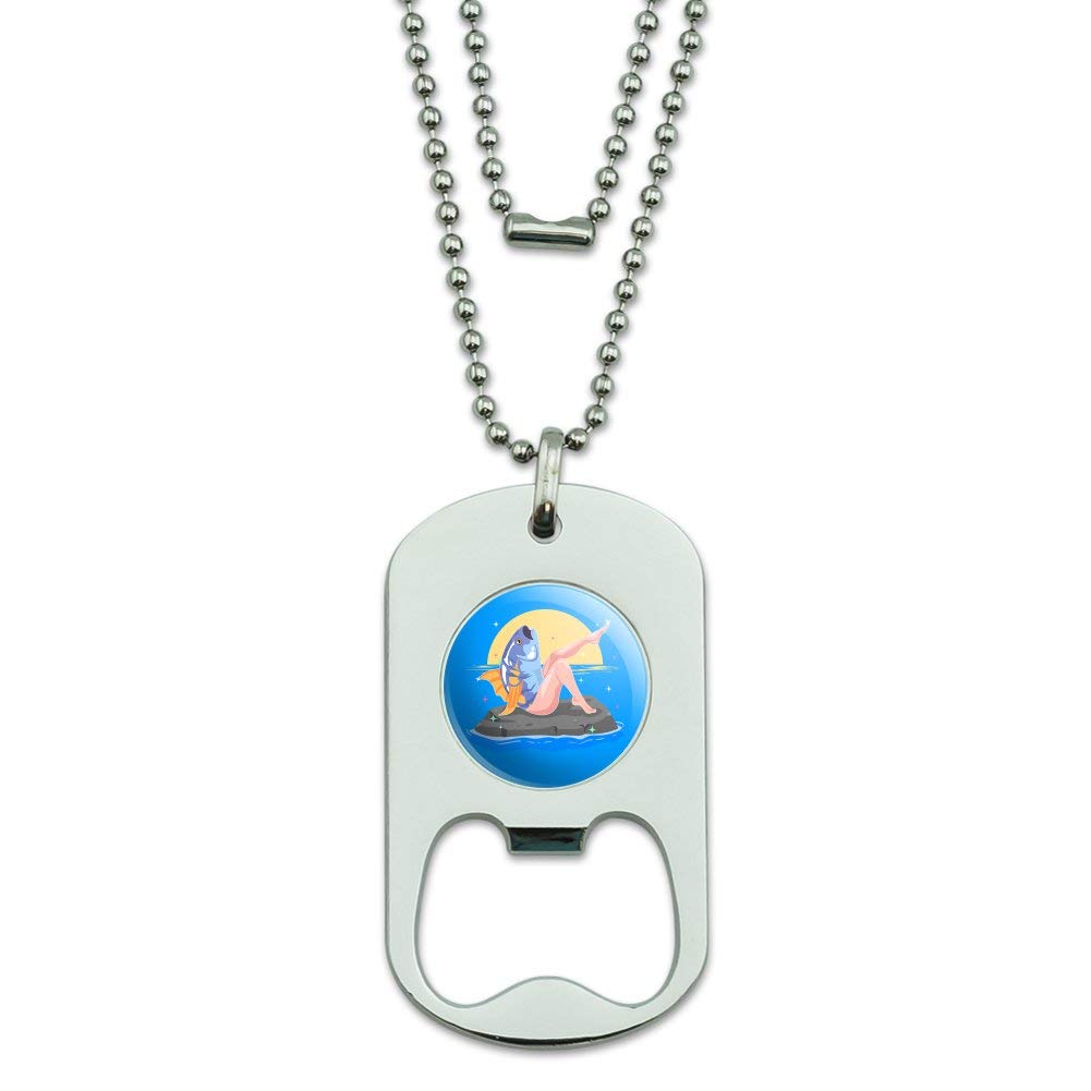 Military Dog Tag Bottle Opener Pendant - Reverse Mermaid with Tuna Head - Unique Novelty Gift for Men & Women - Perfect for Parties, Bars, and Collectors
