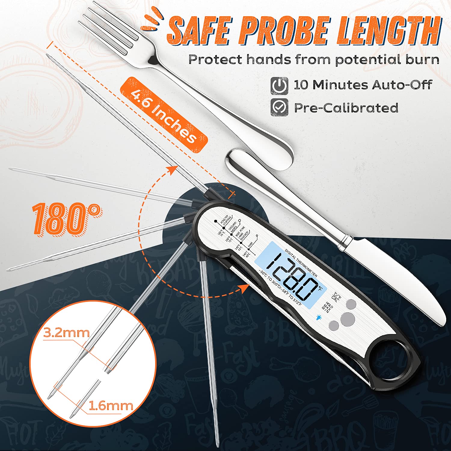 Digital Meat Thermometer - Waterproof Instant Read Food Thermometer for Cooking, Grilling & BBQ | Kitchen Gadget with Backlight & Calibration | Perfect for Candy Making, Liquids, Beef, Turkey (Ideal for Home Chefs, Outdoor Cooking & Professional Kitchens)