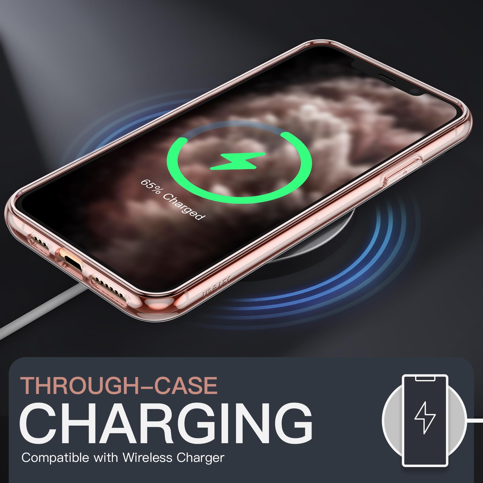 JETech Magnetic Case for iPhone 11 Pro Max 6.5 Inch | MagSafe Compatible Wireless Charging | Shockproof Bumper Cover | Anti-Scratch Clear Back (Rose Gold) | Perfect for Everyday Protection & Wireless Charging at Home, Office or Travel