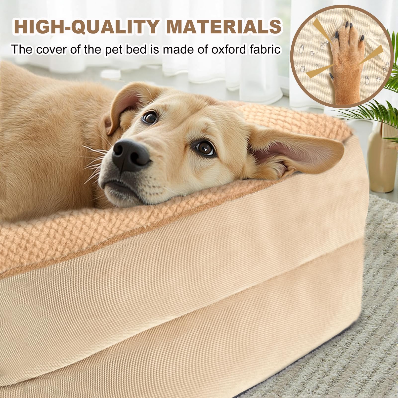 JOYELF Orthopedic Dog Bed for Extra Large Dogs - Waterproof Memory Foam Sofa Couch Pet Bed with Removable Washable Cover & Non-Slip Bottom - Durable Khaki Dog Bed for Senior Dogs with Joint Pain - Perfect for Living Room, Bedroom or Kennel Use