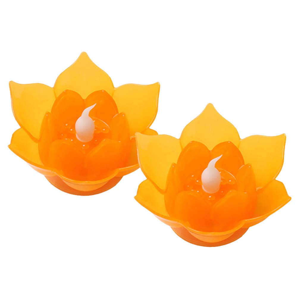 2pcs LED Electronic Lotus Lantern Buddha Candle Lamp - Flameless Flower Candles Light in Orange - Perfect for Meditation, Yoga, Home Decor & Spiritual Ceremonies