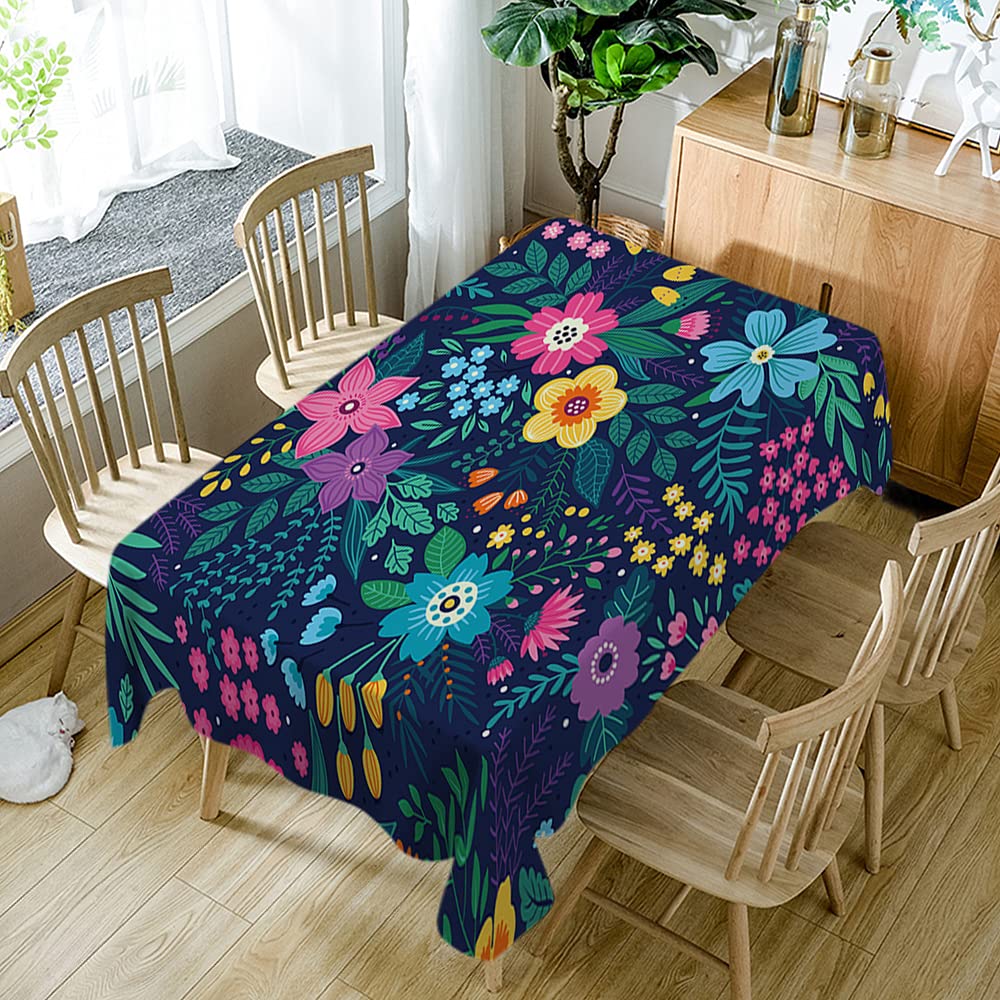 WONDERTIFY Floral Tablecloth - 60x84 Inch Waterproof Oil Spill Proof Rectangular Table Cover with Flowers Plants Berries Design - Perfect for Dining Tables, Picnics, Parties & Home Decor