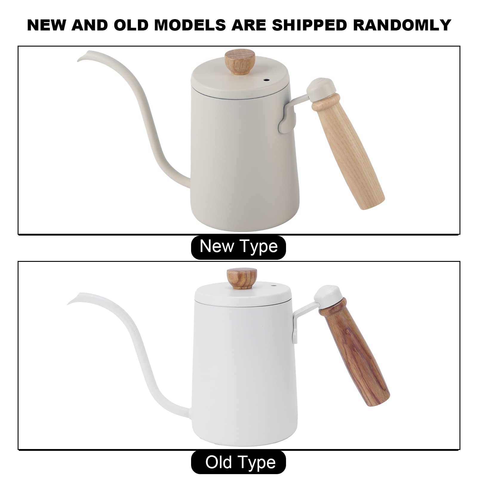 600ML Stainless Steel Coffee Hand Drip Pot with Wooden Handle - 304 Food Grade for Bar, Kitchen & Cafe Use - Perfect for Pour Over Coffee, French Press & Cold Brew (Beige)