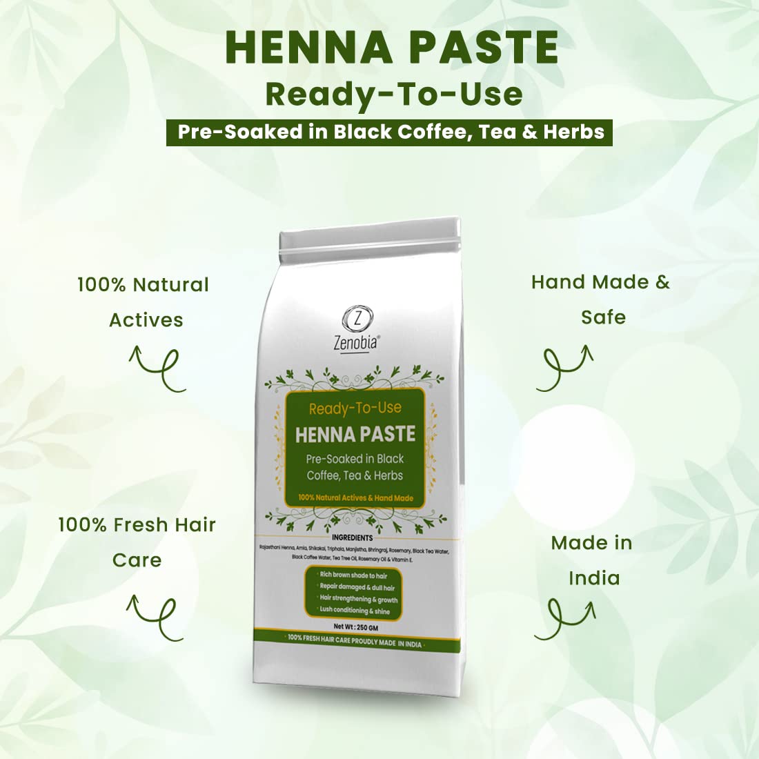 Zenobia Natural Herbal Henna Hair Dye Paste - Chemical-Free, Ready-to-Use Mehendi for Rich Brown Color, Repairs Damage & Reduces Hair Fall (Pack of 1) - Perfect for At-Home Hair Coloring & Natural Hair Care