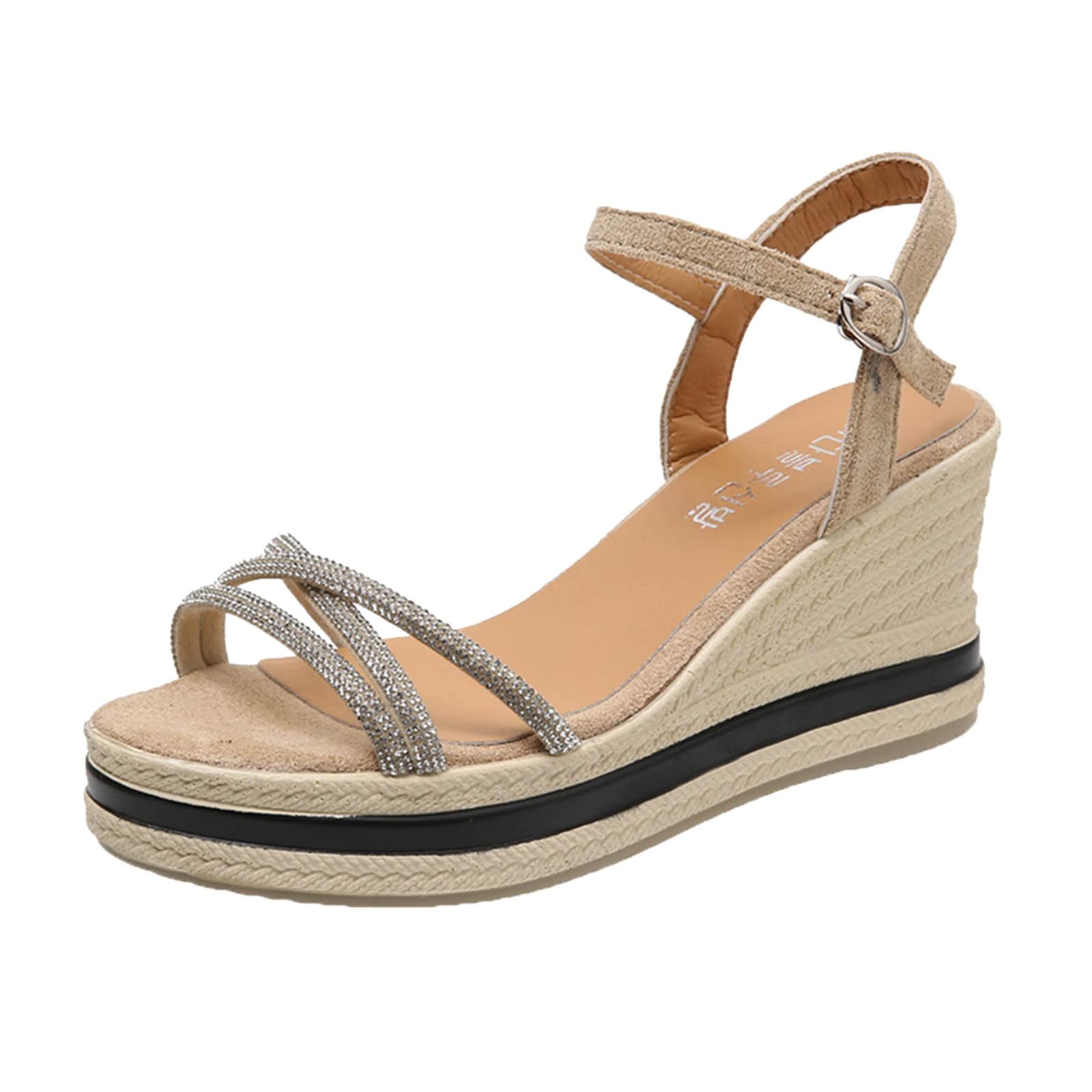 Stylish Women's Rhinestone Cross Strap Wedge Sandals - Black High Heel Platform Summer Shoes for Women | Perfect for Beach Parties, Date Nights & Casual Outings