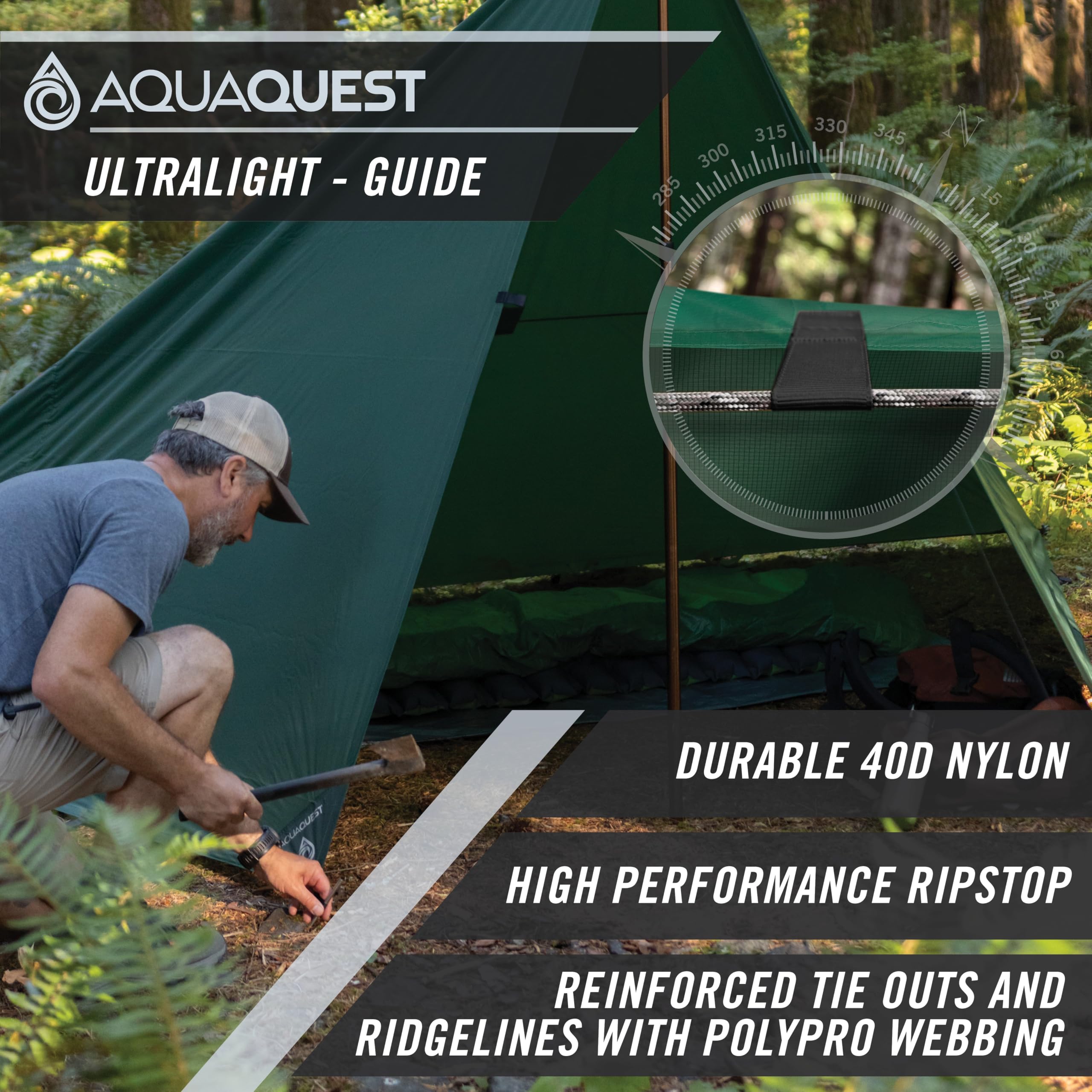AquaQuest Guide Waterproof Camping Tarp - Ultralight Tent Cover & Rain Fly for Hiking, Backpacking, Hammock Shelter & Survival Gear | Perfect for Outdoor Adventures, Emergency Shelter & All-Weather Protection
