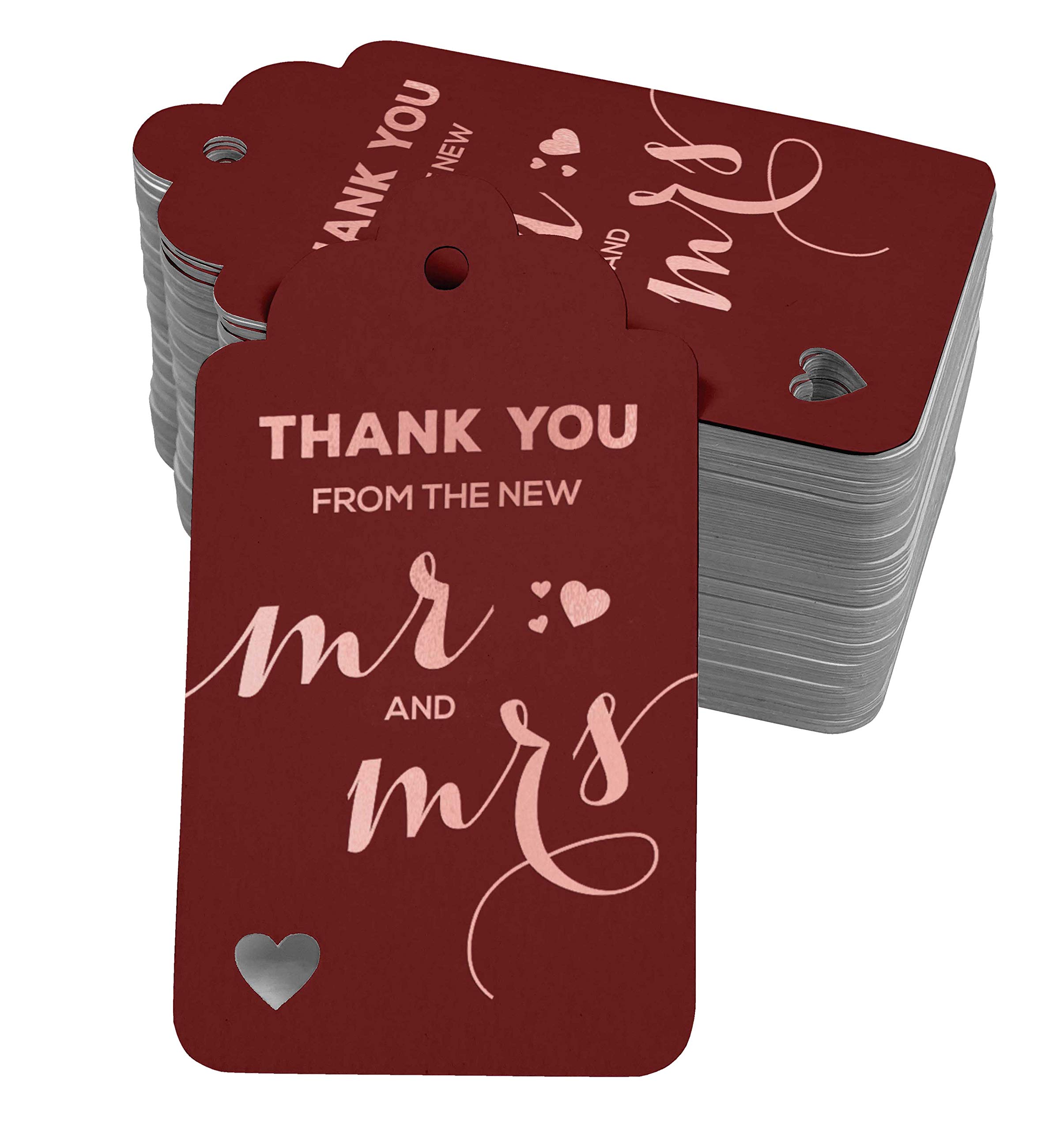 50 Pack Real Rose Gold Foil Wedding Thank You Tags - Elegant Favor Hanging Paper Tags for Bridal Shower, Anniversary & Special Events