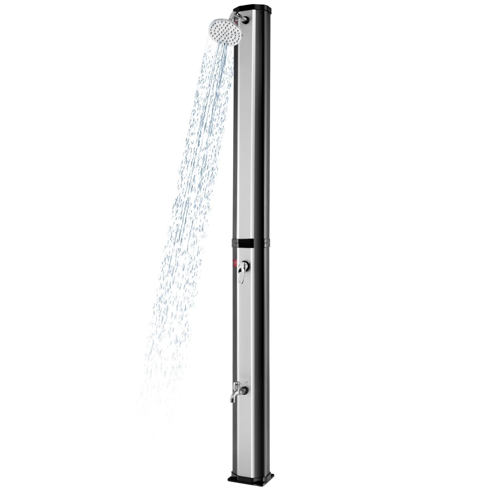 Goplus 9.3 Gallon Solar Heated Outdoor Shower - 7.2 FT Freestanding Garden Shower with 360° Swivel Shower Head, Foot Wash & Temperature Control - Perfect for Poolside, Backyard, Beach & Camping (Silver)
