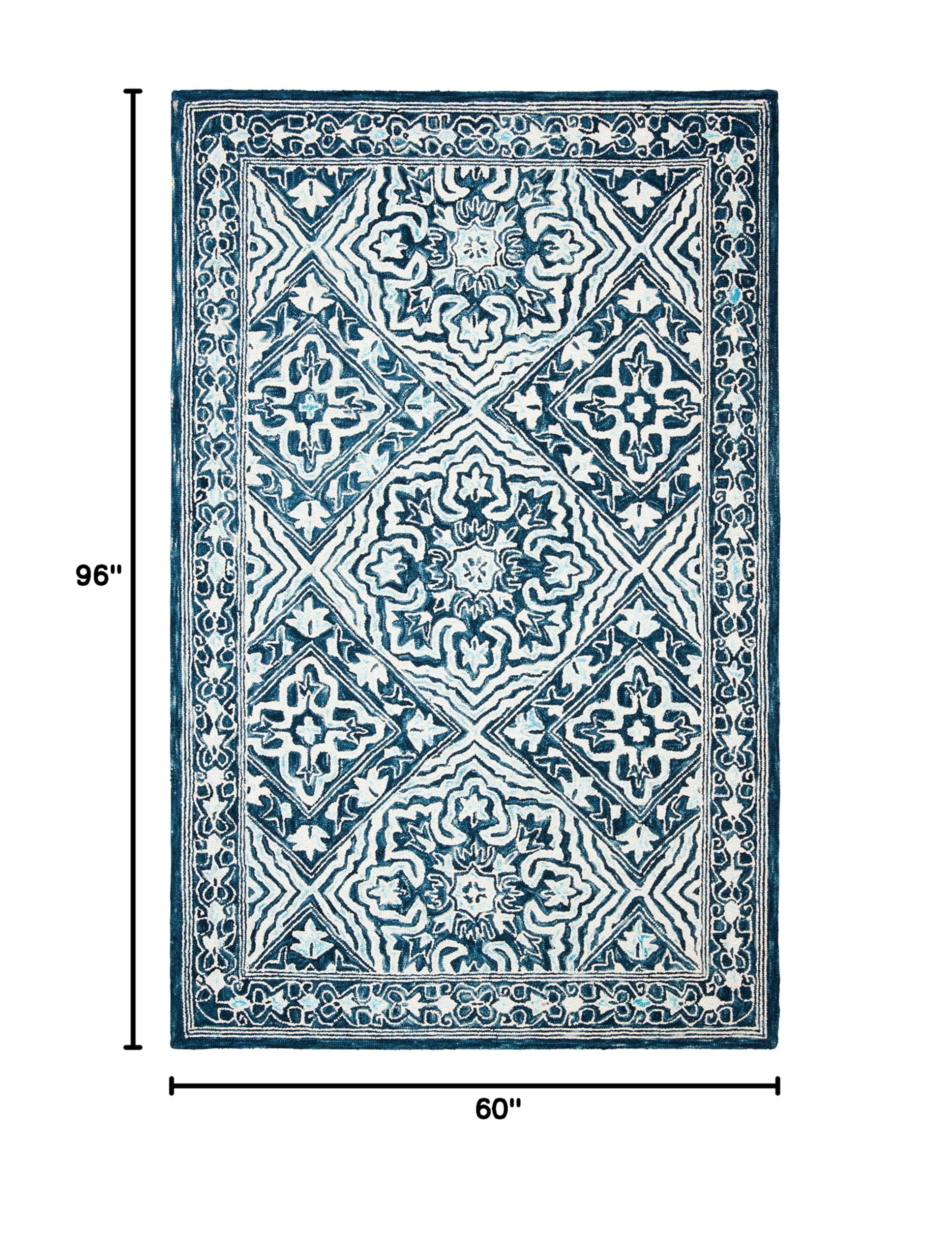 SAFAVIEH Trace Collection Handmade Wool Area Rug - 5' x 8' Navy & Light Blue, Non-Slip Living Room Rug, Bedroom Carpet for High Traffic Areas, Boho Chic Home Decor (TRC507N) - Perfect for Cozy Living Spaces & Guest Rooms