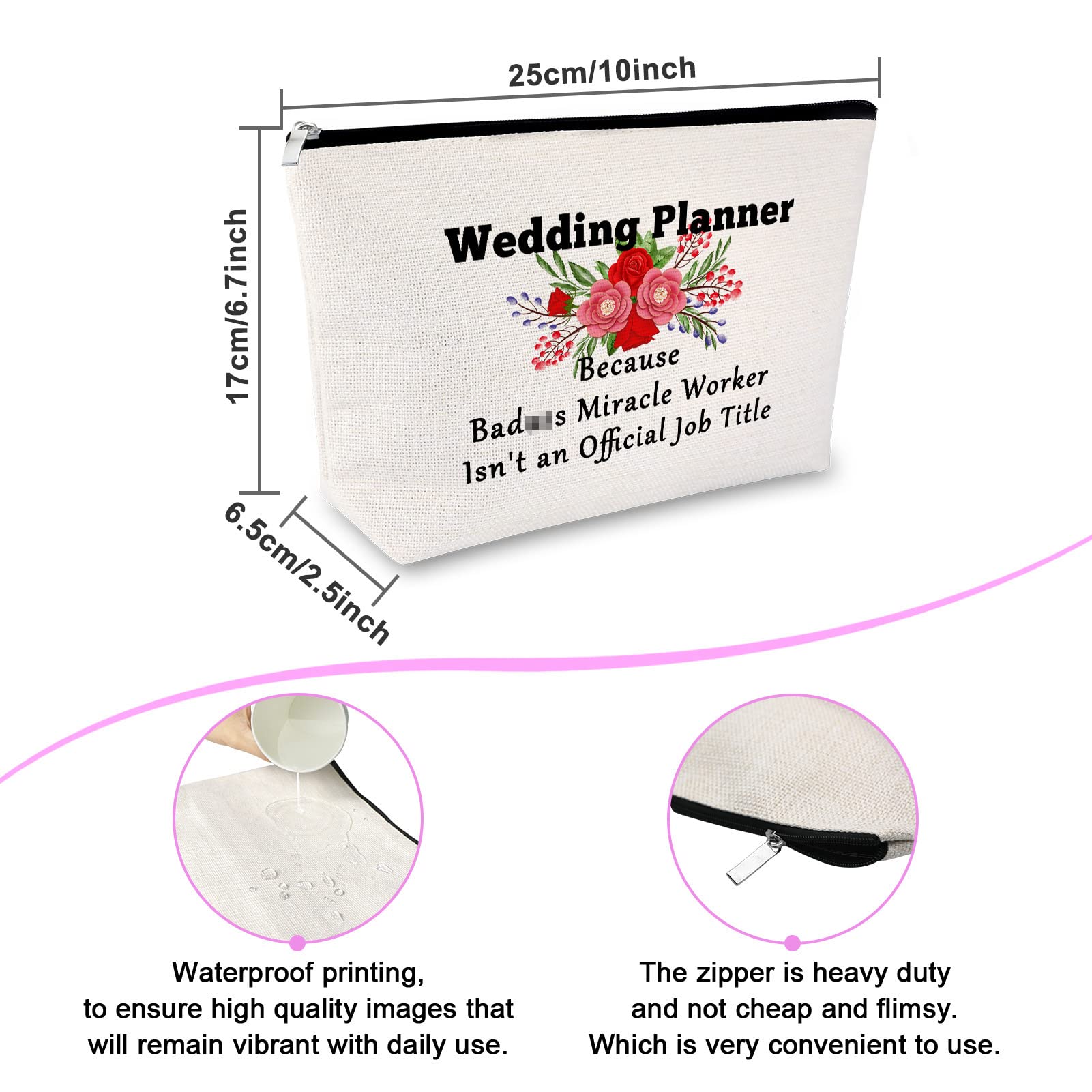 Floral Wedding Planner Makeup Bag - Perfect Gift for Wedding Coordinator, Bridal Shower, Friends - Cosmetic Bag with Zipper Closure - Ideal for Bridal Parties, Bachelorette Gifts & Travel Essentials
