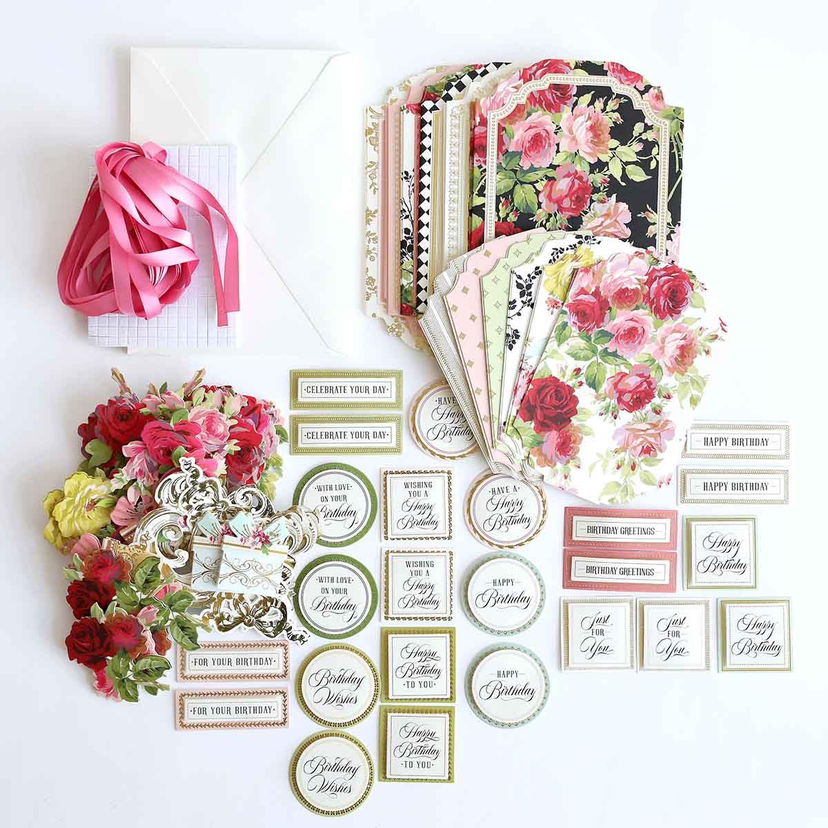 Anna Griffin Simply Birthday Card Kit - DIY 12 Unique Handmade Greeting Cards with Pre-Cut Materials, Embellishments & Satin Ribbons - Complete Step-by-Step Guide - Perfect for Birthday Parties, Crafting Gifts & Scrapbooking Projects