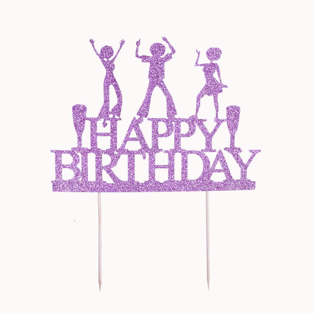 Purple Glitter Happy Birthday Cake Topper - Sparkling Dance Cake Decorations for Birthday Parties | Perfect for Wedding, Baby Shower & Anniversary Celebrations