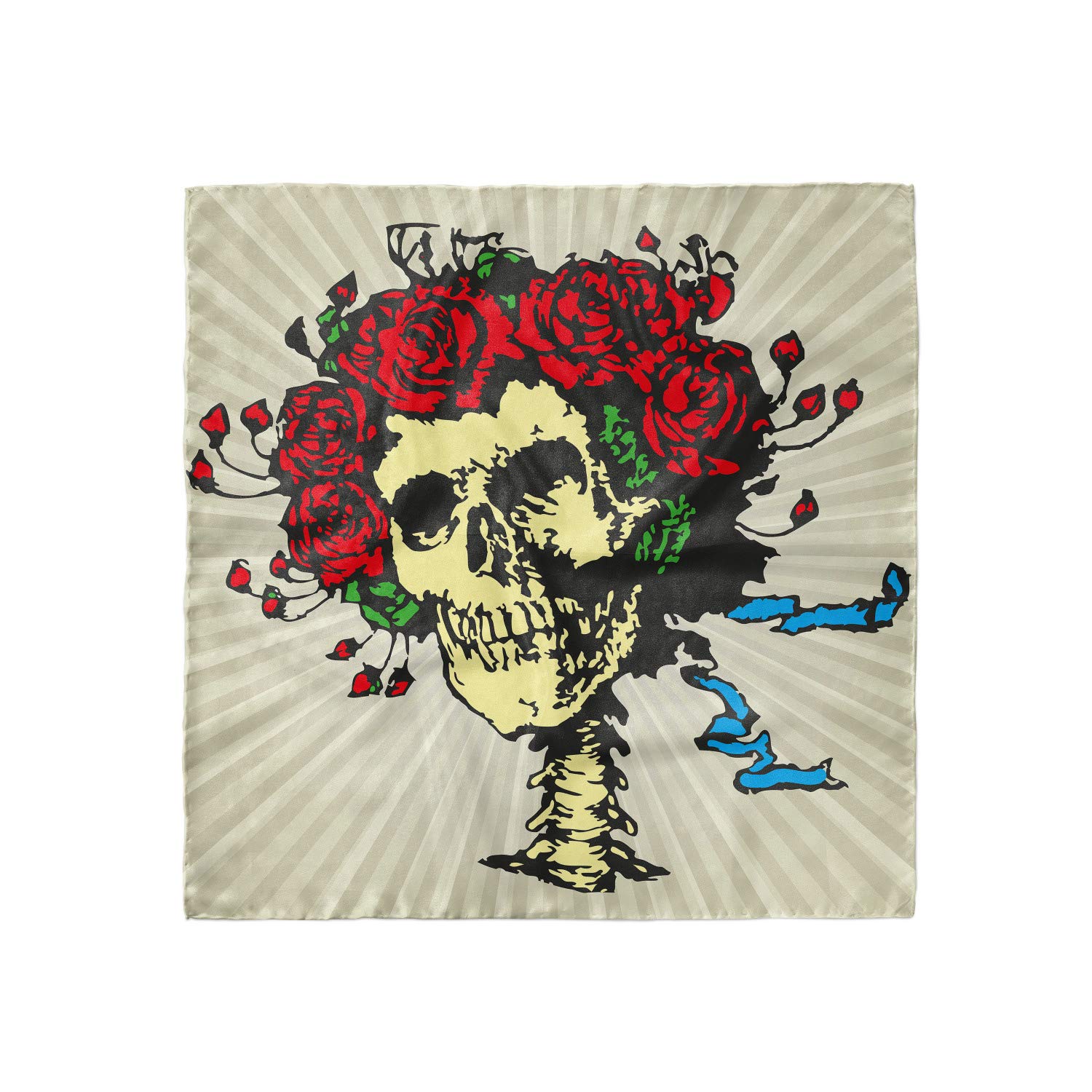 Ambesonne Rose Headscarf - Skull in Red Flowers Crown Hijab Scarf for Women, Fashionable Muslim Head Wrap for Daily Wear, Church, or Special Occasions