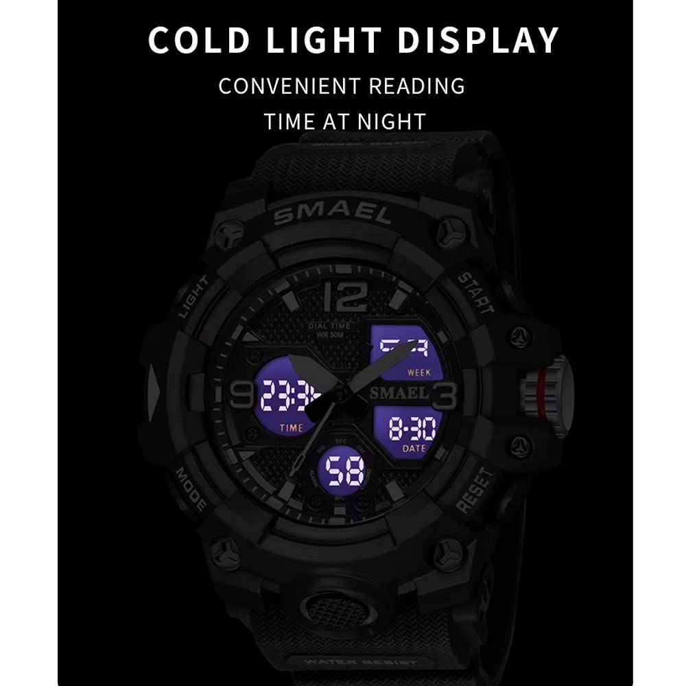 SMAEL Men's Military Digital Watch - Waterproof Sports Wristwatch with Date, LED Alarm & Stopwatch - Large Face Orange Digital Watch for Outdoor Activities, Hiking & Adventure Enthusiasts