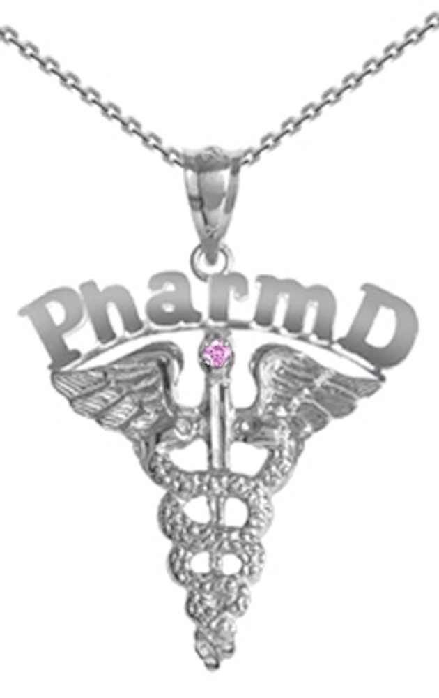 Pink Sapphire Silver Necklace for Pharmacists - Elegant Pharm D Charm Jewelry Gift for Graduation, Work & Special Occasions