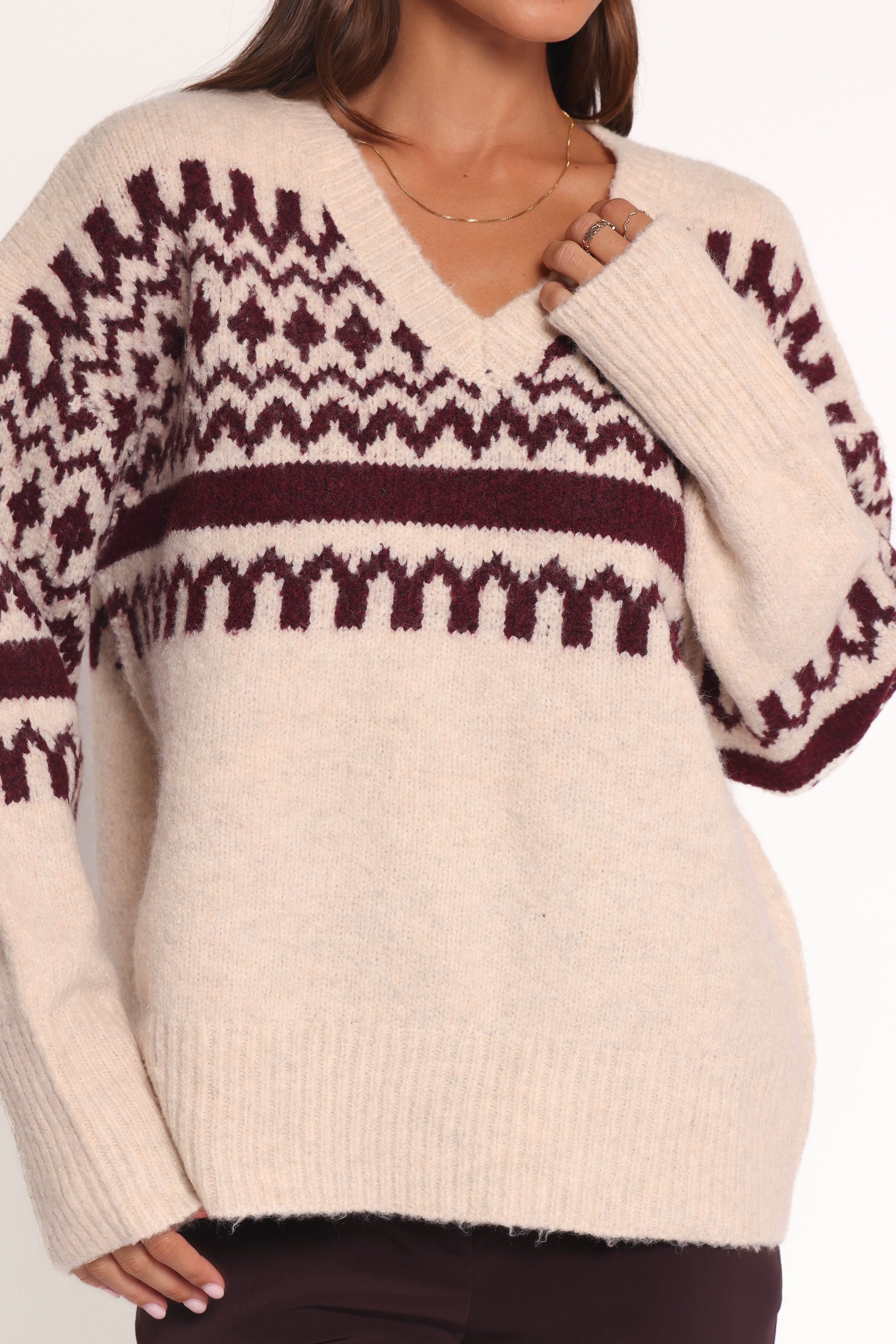 Astrid Sweater Beige Cherry - Women's Chunky Knit Cardigan for Fall & Winter | Cozy Casual Outfit for Office, Date Night & Travel