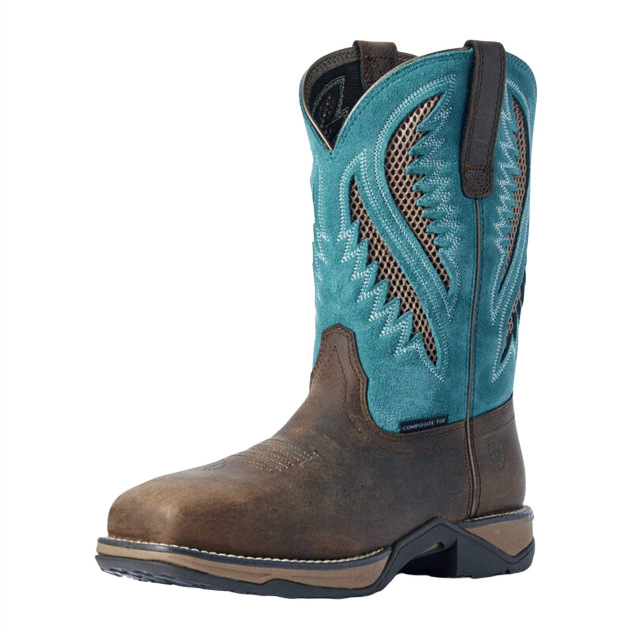 Ariat Women's Work Boots - Chocolate & Turquoise Ventek Composite Toe Safety Shoes for Construction, Hiking & Outdoor Activities