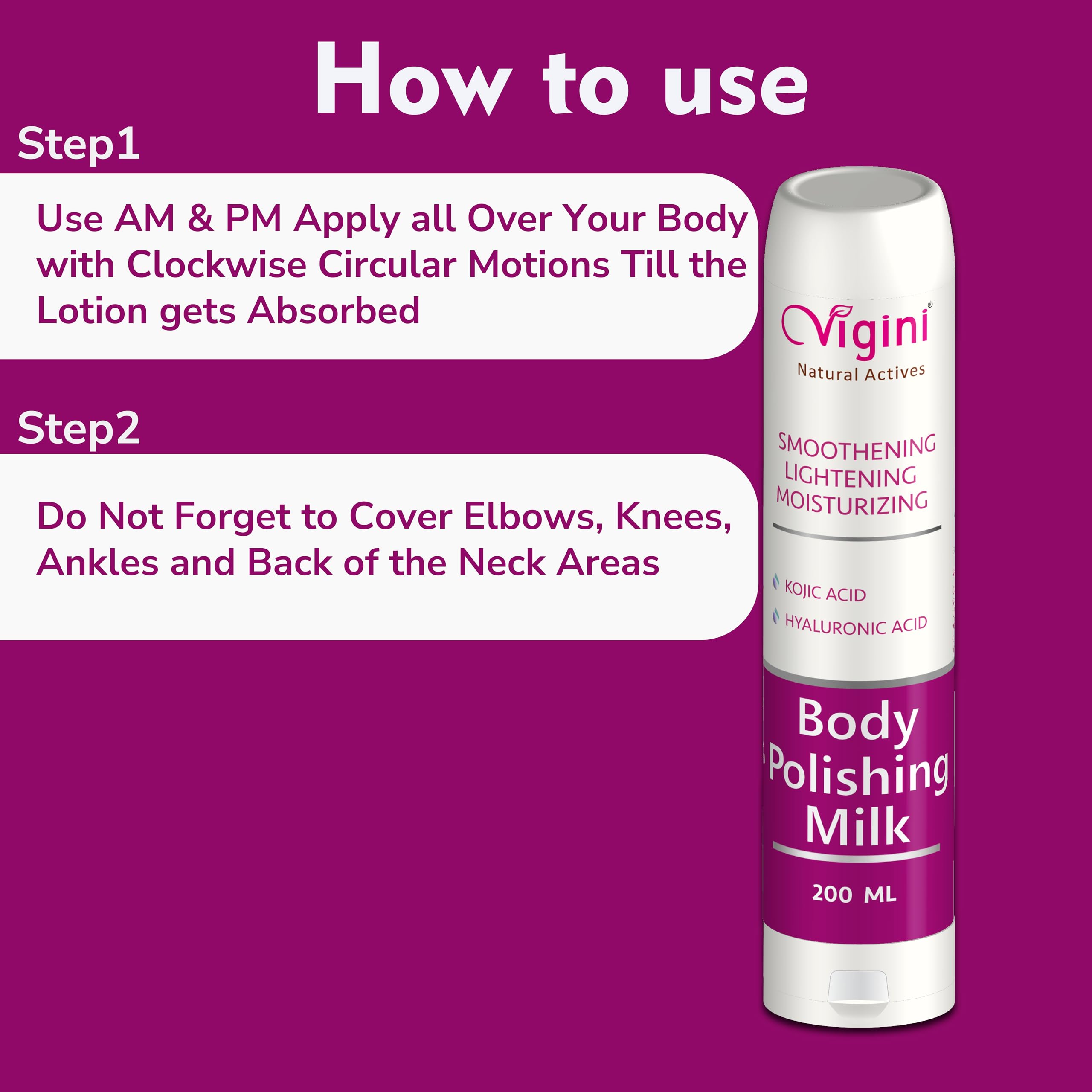 Vigini Brightening & Glowing Body Lotion with Kojic Acid & Vitamin C - Dark Spot Corrector for Pigmentation, Uneven Skin Tone & Tan Removal - Underarm Whitening Treatment for Men & Women (200ml) | Perfect for Daily Skincare Routine & Post-Sun Care