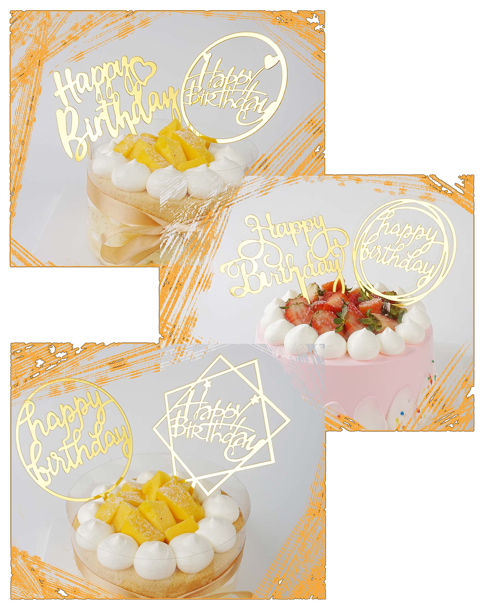 18 Pcs Gold Happy Birthday Cake Toppers - Double-Sided Glitter Acrylic Cake Decorations for Kids & Adults - Perfect for Birthday Parties, Anniversary Celebrations & Special Events