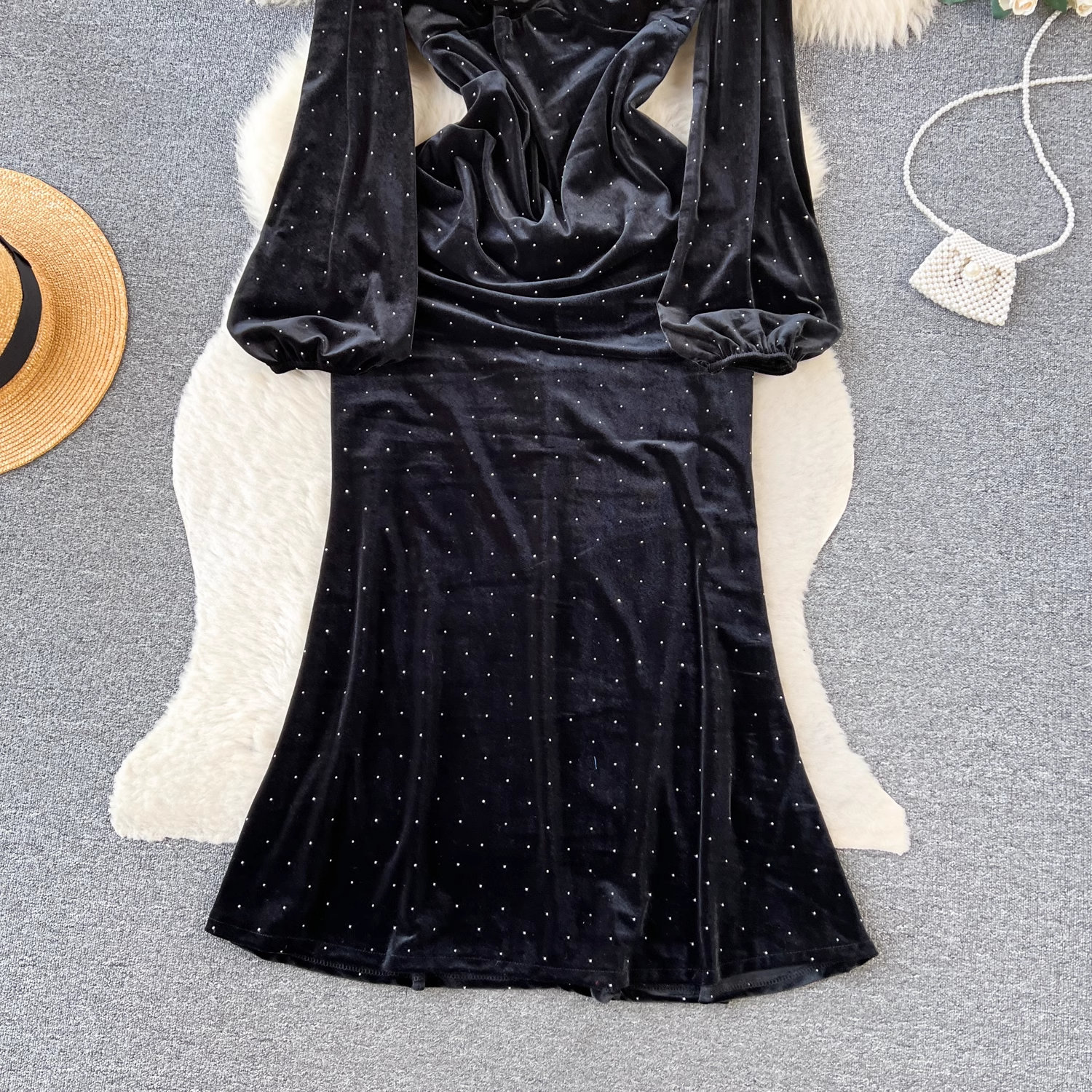 Black Velvet Dot French Dress for Women | Vintage 1878 Style | Perfect for Autumn & Winter Fashion, Parties & Holiday Events