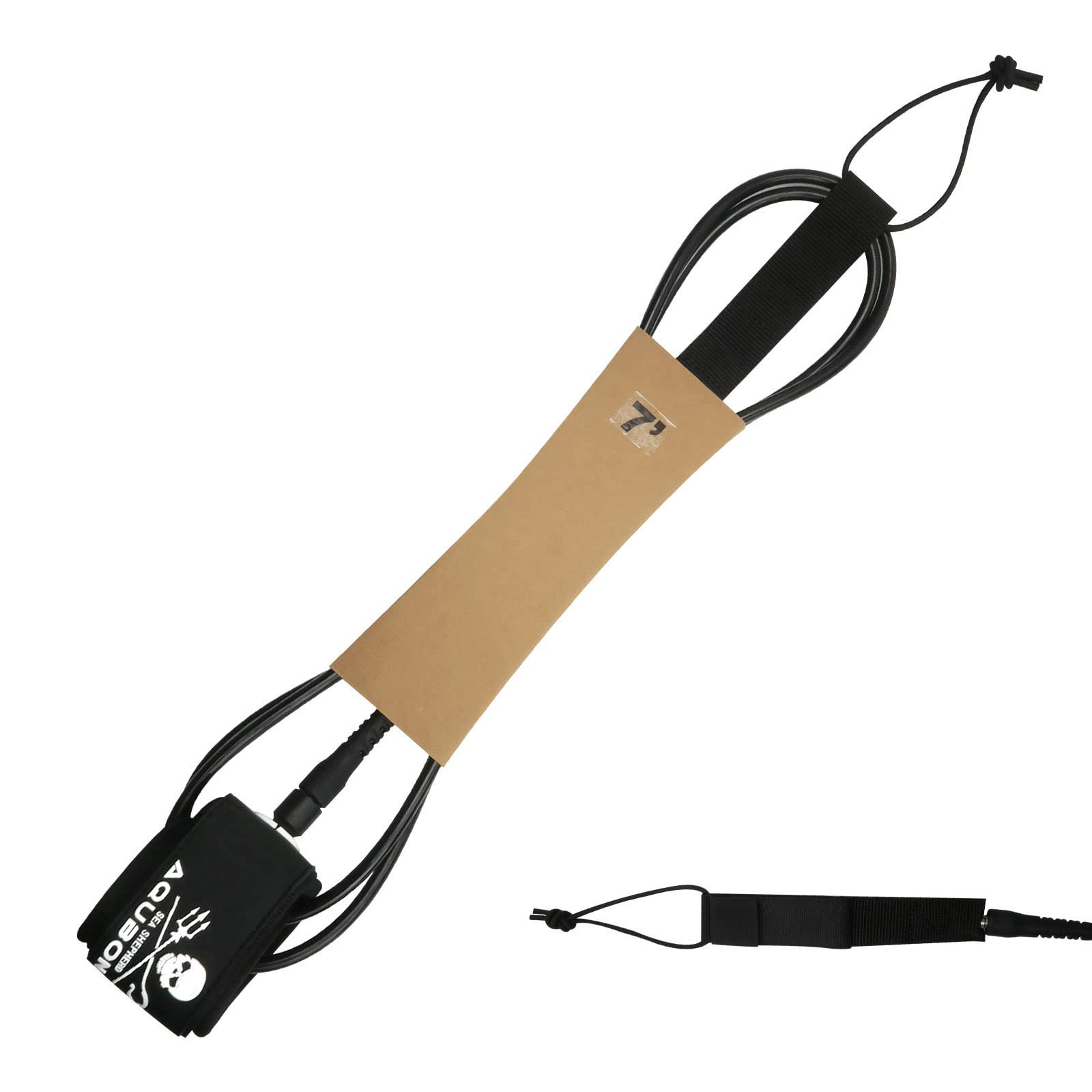 AQUBONA 6ft/7ft/8ft Surfboard Leash - 7mm Adjustable SUP Leg Rope with Thigh & Ankle Cuff - Straight Surf Leashes with Key Pocket (Black, 7ft) - Perfect for Surfing, Paddle Boarding & Water Sports