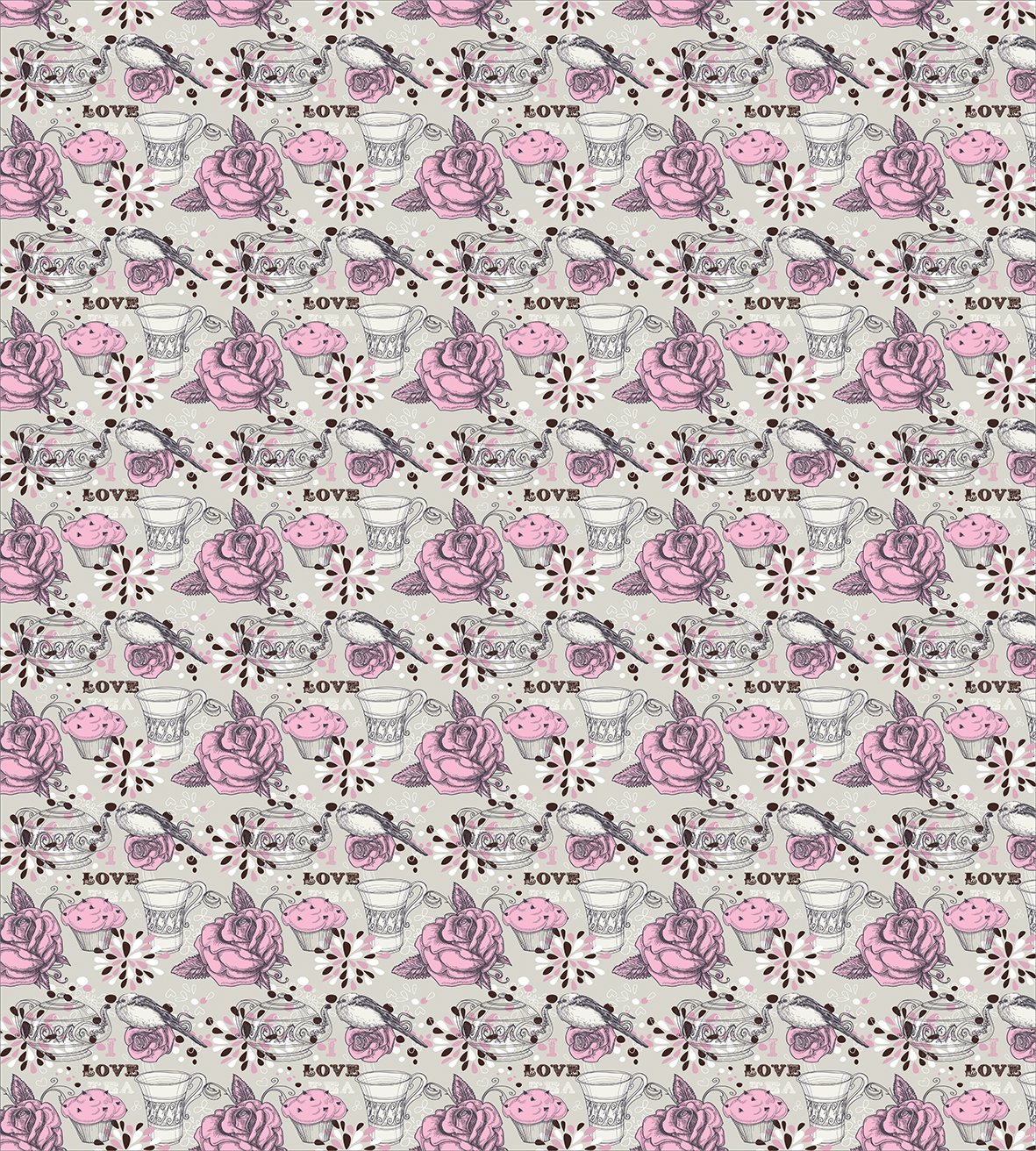 Ambesonne Tea Party Duvet Cover Set - King Size 3-Piece Bedding with Floral Teacup & Rose Design, 2 Pillow Shams, Pale Pink - Romantic Valentine's Day Decor for Master Bedroom or Guest Room
