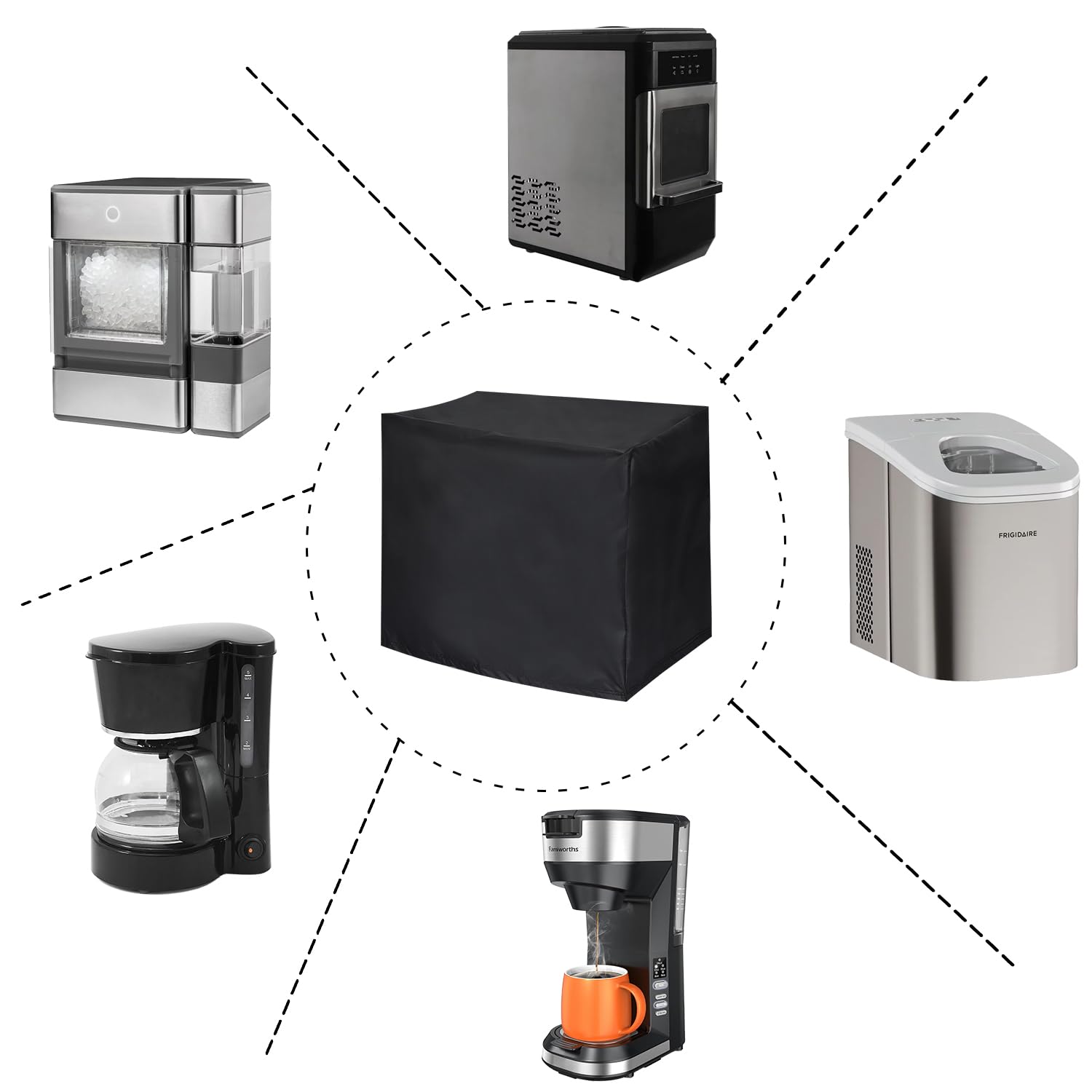 Universal Waterproof Ice Maker Cover - Fits Rice Cooker, Bread Machine & Countertop Appliances for Home, Garage & Office Use - Durable Black Appliance Protector (Great for Kitchen, Workshop & Office Organization)