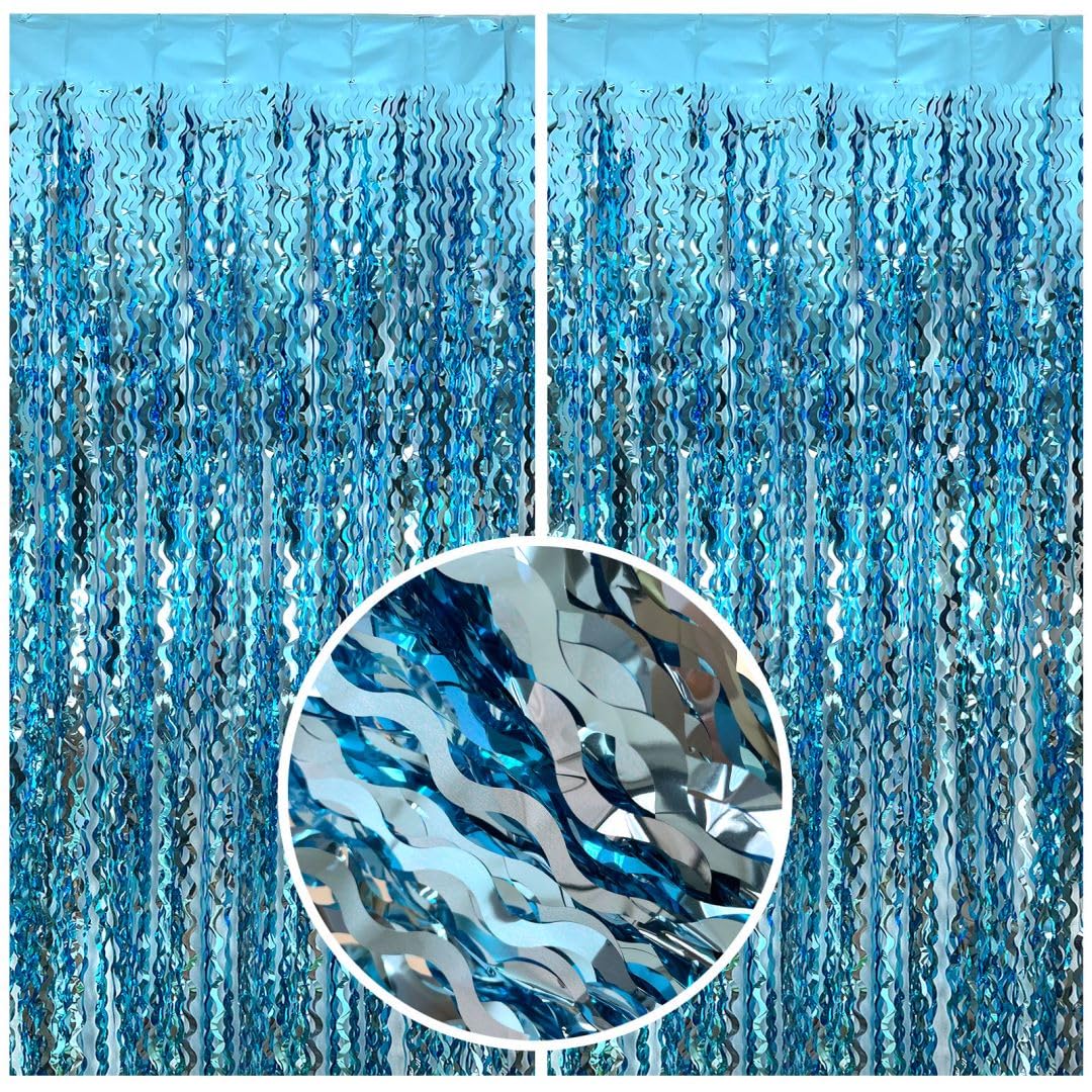 Blue Streamers & Fringe Backdrop - Frozen & Ocean Themed Party Decorations for Birthday, Under The Sea, Pool & Beach Parties - Perfect for Baby Showers, Bridal Showers & Holiday Celebrations