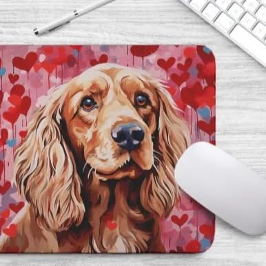 Non-Slip Rubber Mouse Pad with Cocker Spaniel & Red Hearts Design - Perfect for Home Office, Computer Desk, Laptop Use - Ideal Gift for Dog Lovers (Puppy Love Theme)