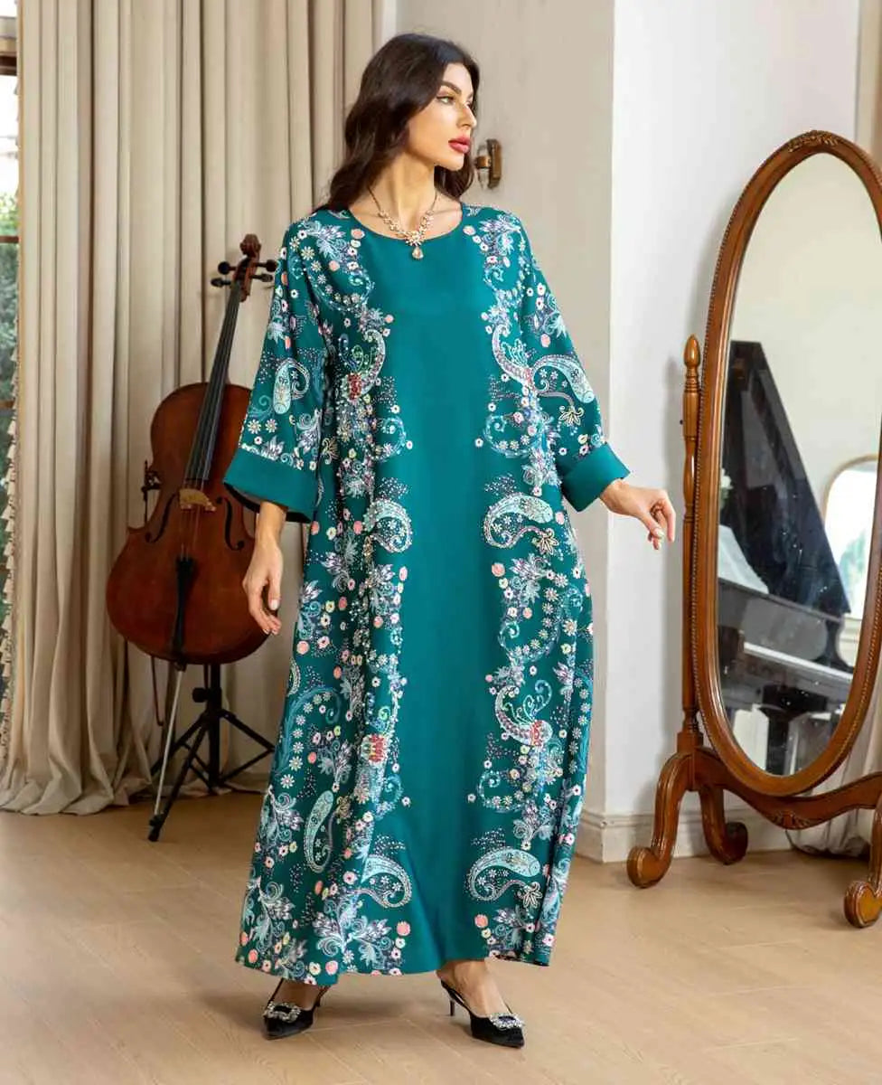 Elegant Hotfix Rhinestone Beaded Kaftan Dress for Women - Perfect for Eid Celebrations, Weddings & Special Occasions