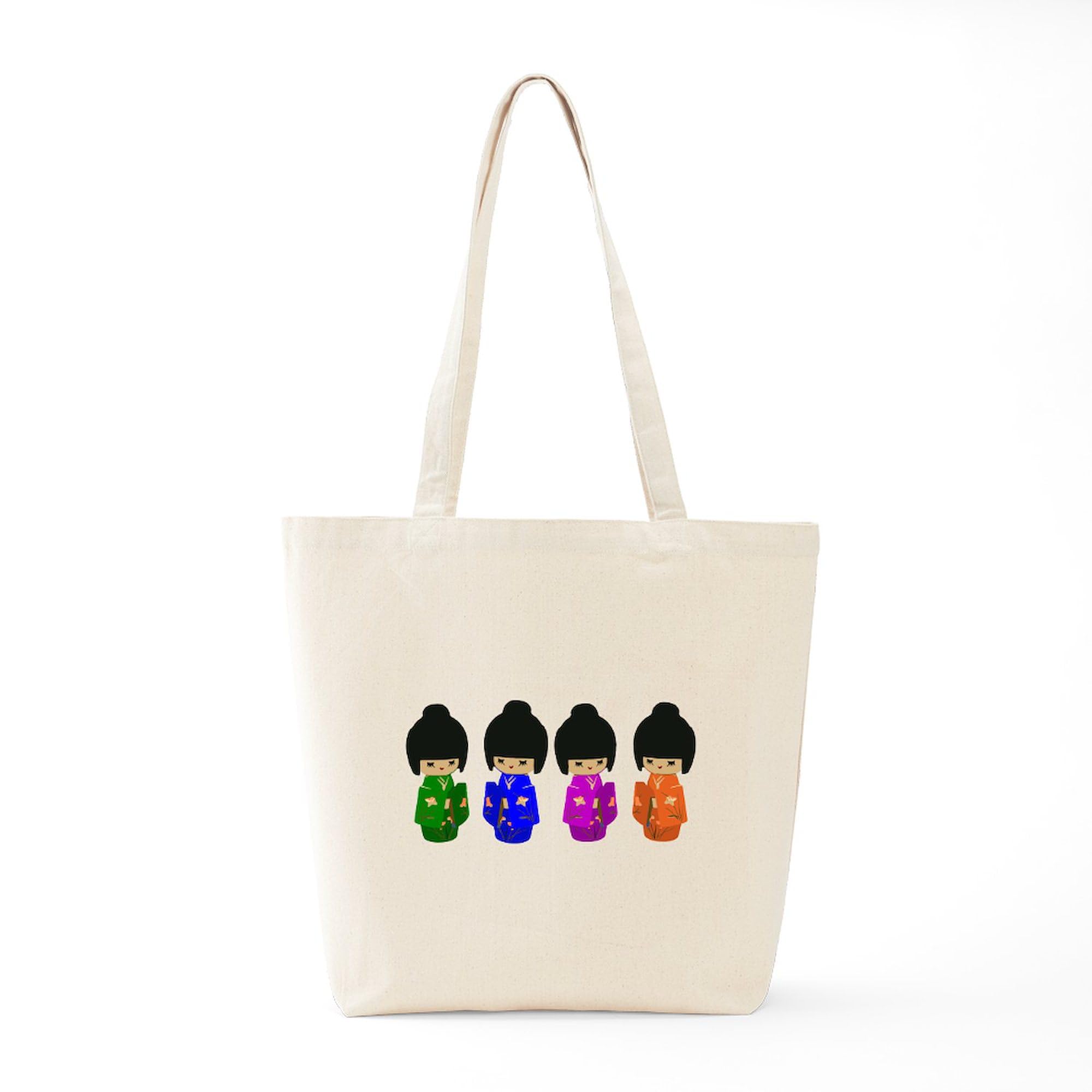 Cute Kokeshi Doll Art Tote Bag - Natural Canvas Reusable Shopping Bag for Groceries, Beach & Daily Use | Eco-Friendly & Durable