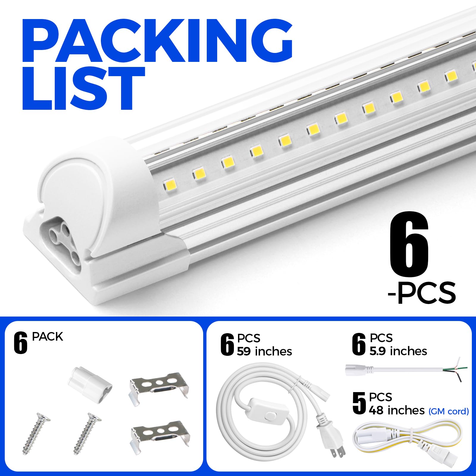 Barrina LED Shop Light - 40W 5500LM 5000K Daylight White - 4FT Integrated V-Shape Fixture - High Output T8 Tube with Clear Cover - Energy Efficient Lighting for Garage, Warehouse & Workshop (Pack of 6) - Perfect for Industrial Spaces, Retail Stores and Home Improvement Projects