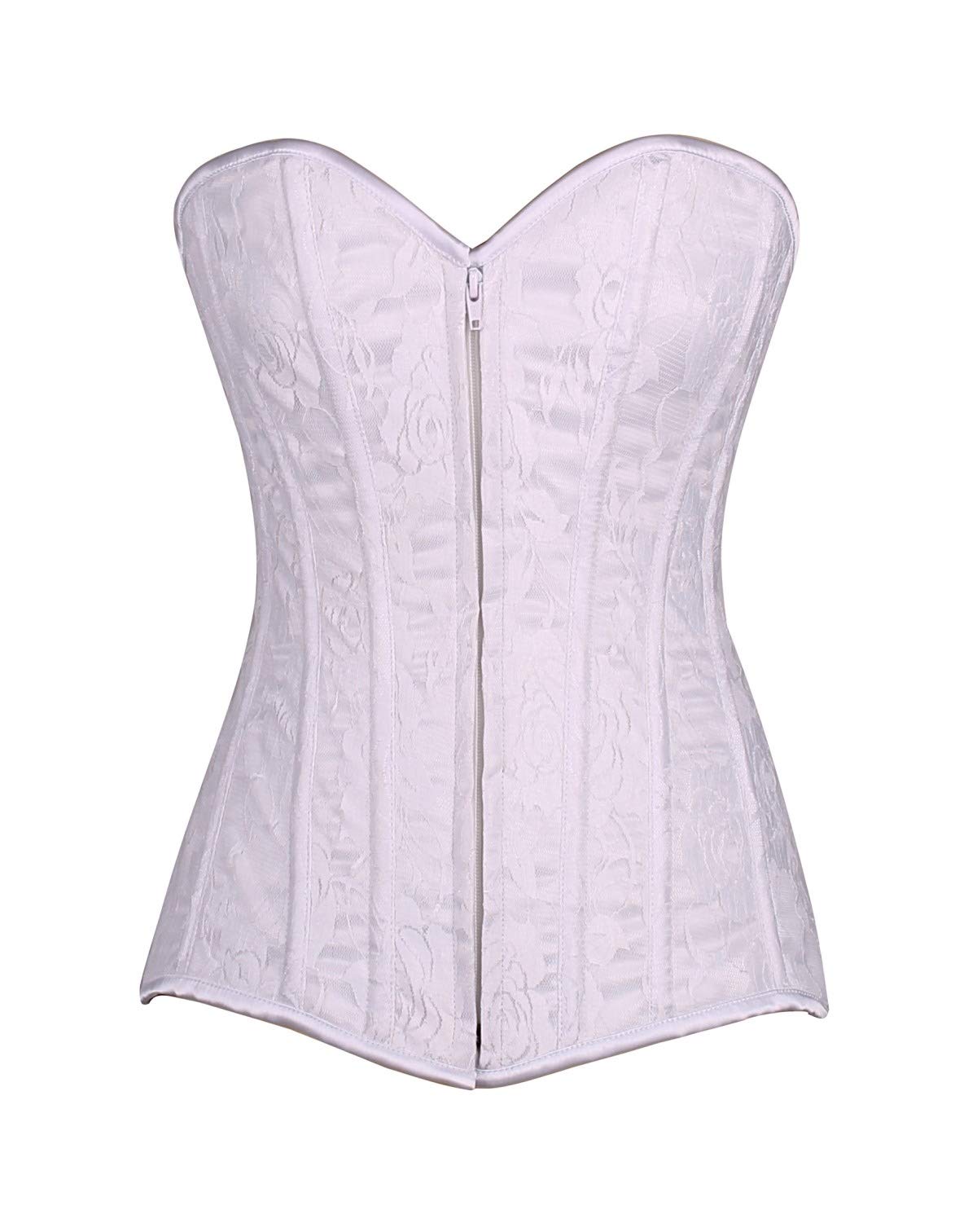 Lavish Lace Overbust Corset for Women with Zipper - Daisy White Plus Size 2X | Vintage Style Waist Trainer for Burlesque, Cosplay & Evening Wear