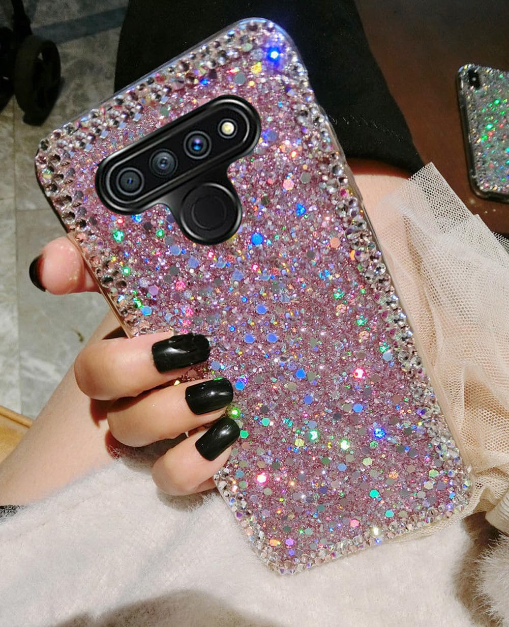 Sparkly Pink Glitter Case for LG Stylo 6 - Cute Bling Shockproof Protective Cover with Anti-Scratch Soft TPU | Perfect Gift for Women & Girls | Ideal for Everyday Use, Work, School & Travel