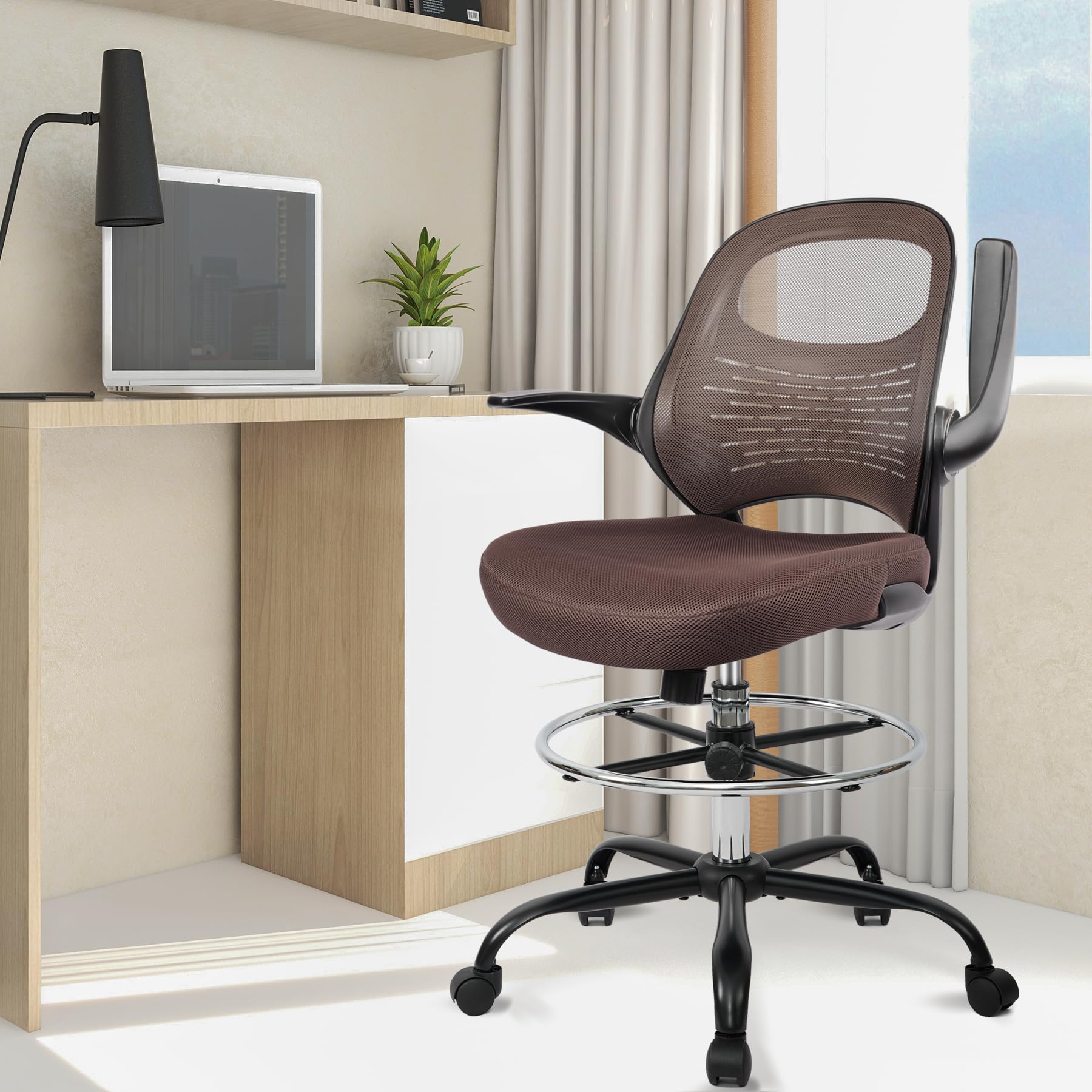 HYLONE Adjustable Drafting Stool - Heavy Duty Standing Desk Chair with Footrest for Office, Gaming & Home Use - Ergonomic Tall Chair for Architects, Artists & Professionals