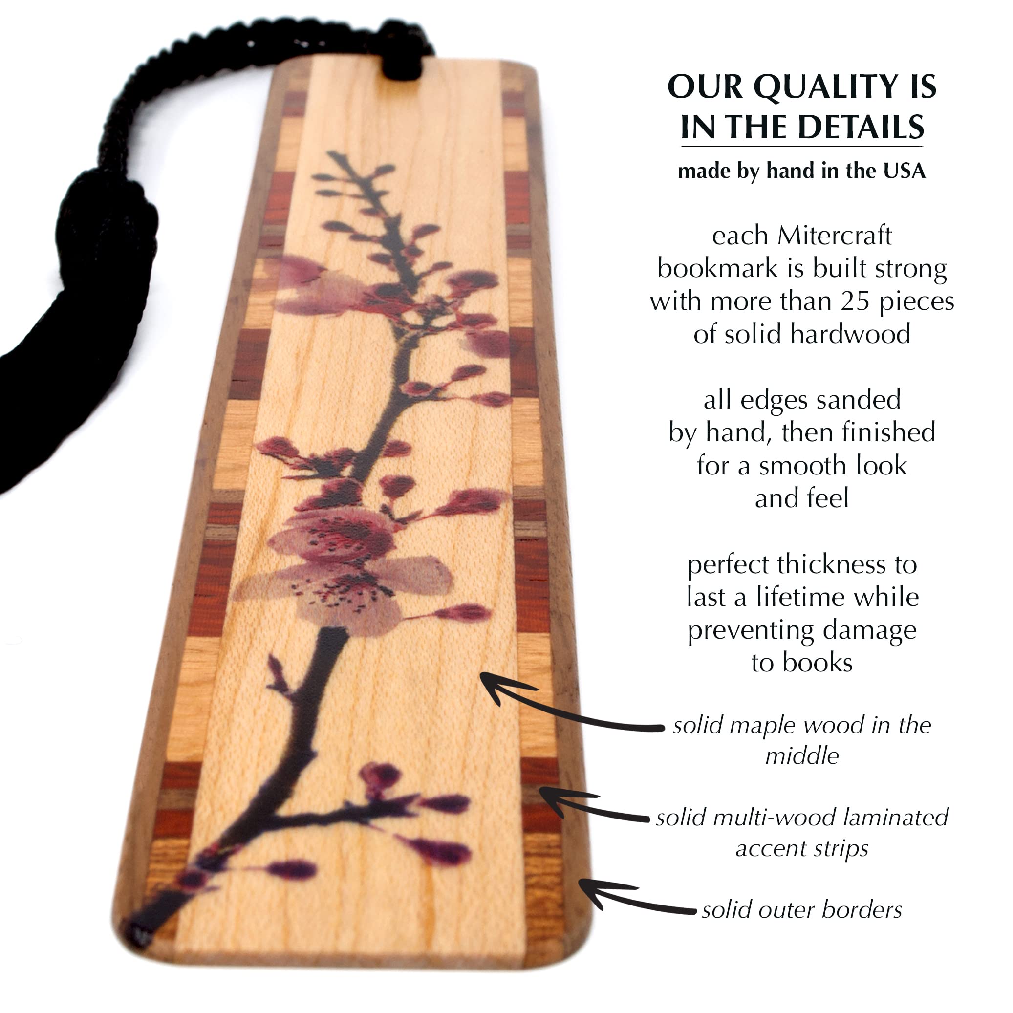Handmade Cherry Blossom Wooden Bookmark - Japanese Sakura Design - Personalized Gift for Book Lovers - Made in USA - Perfect for Reading, Journals, and Special Occasions