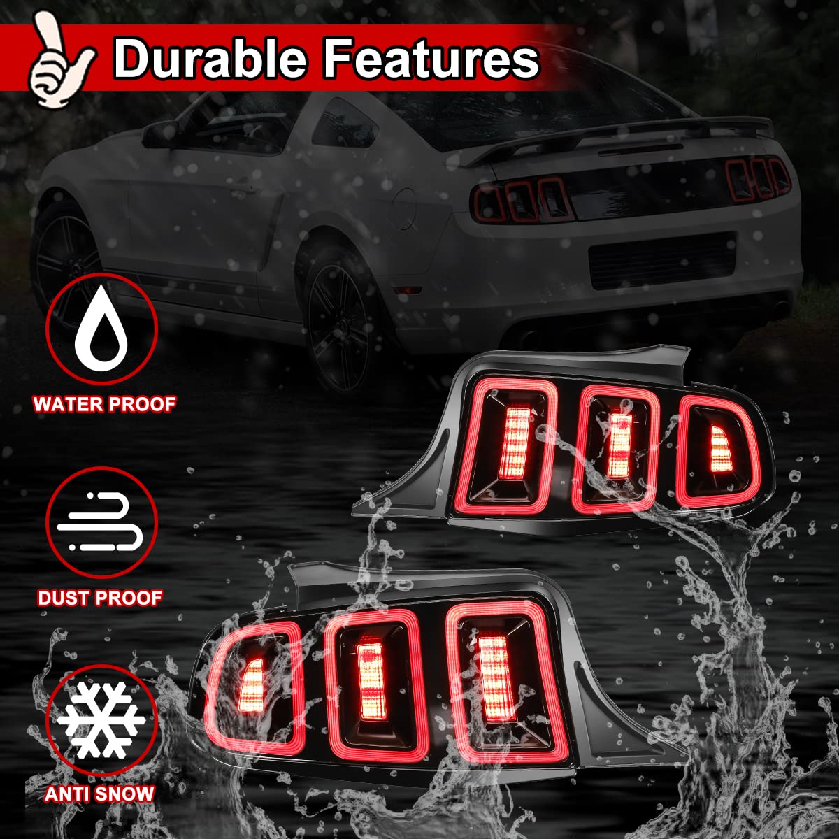 Nixon Offroad LED Tail Lights for Ford Mustang 2010-2014 - Glossy Black Housing with Clear Lens - Direct Replacement Rear Light Assembly (1 Pair) - Perfect for Night Driving & Car Customization