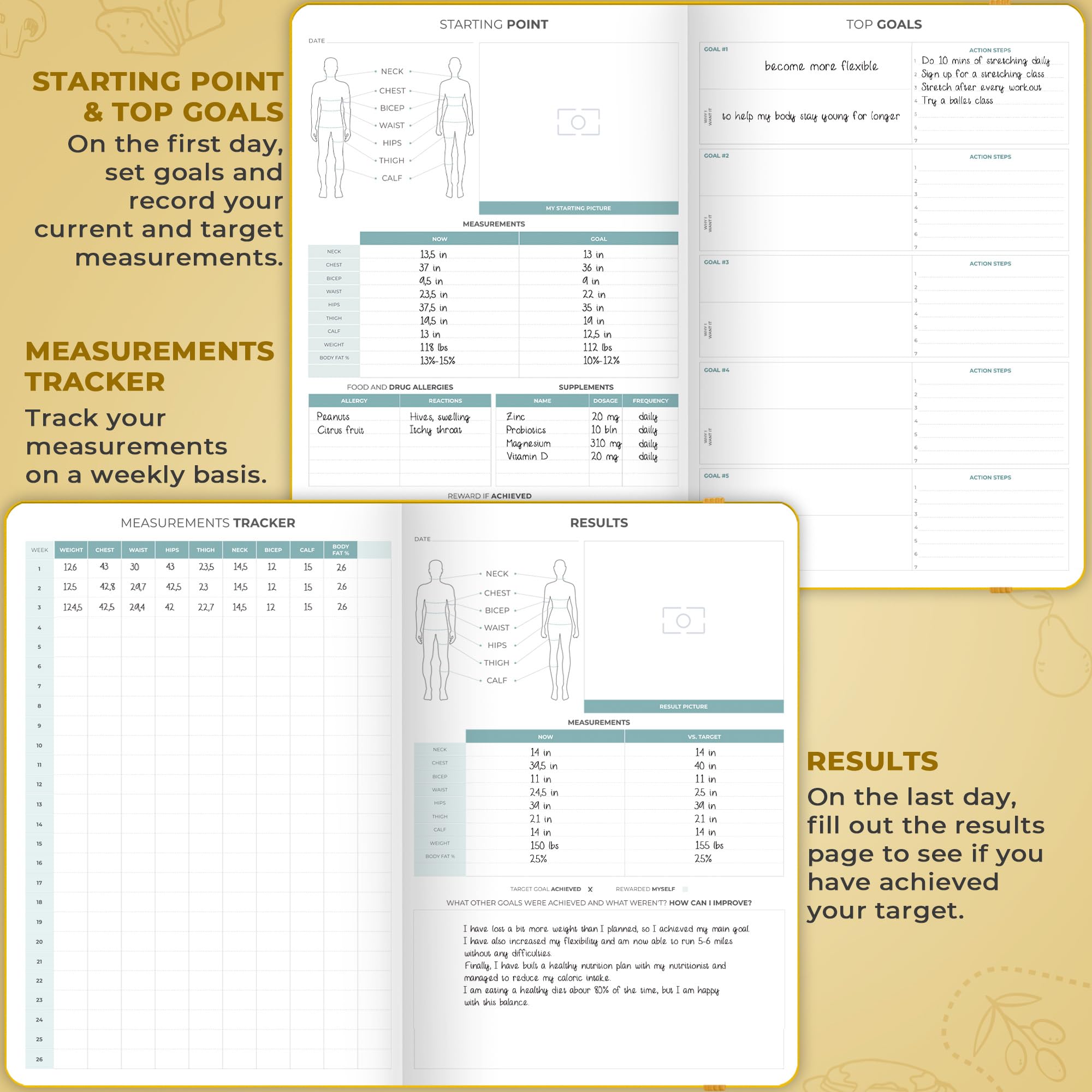 Clever Fox Food Journal Pro – Diet & Wellness Planner for Weight Loss Tracking – Calorie Counter & Meal Log for Women & Men – Undated 7x10 Inch Fitness Diary – Perfect for Meal Planning, Gym Workouts & Healthy Lifestyle (Amber Yellow)