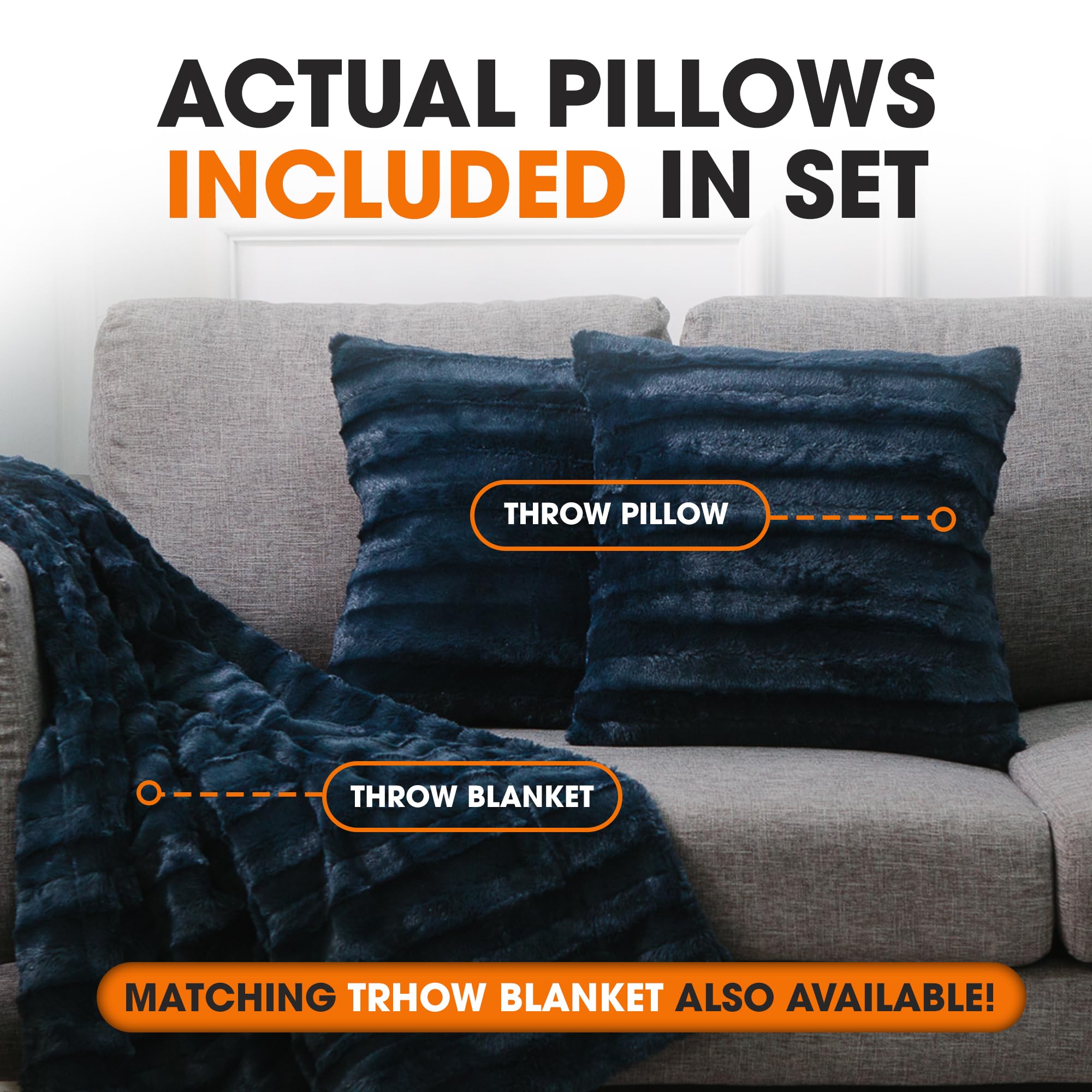 Luxury Faux Fur Throw Pillows Set of 2 - 16x16 Inch Soft Decorative Couch Pillows for Bedroom & Living Room, Blue Accent Pillows for Cozy Home Aesthetic - Perfect for Sofa, Bed, Dorm & Lounge Decor