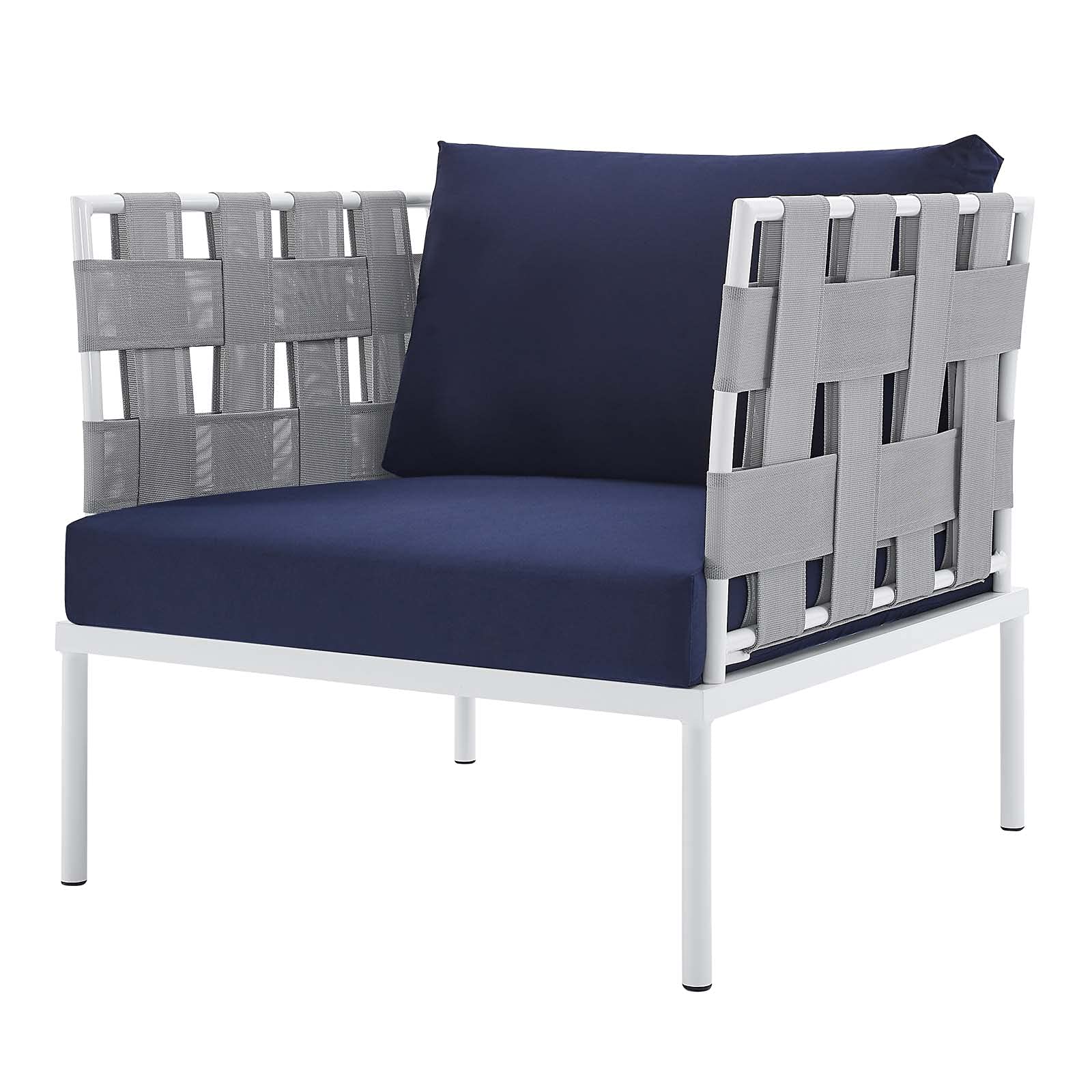 Modern Aluminum Lounge Sectional Sofa Set with Coffee Table - Gray & Navy Outdoor Patio Furniture for Garden, Poolside, and Backyard Relaxation