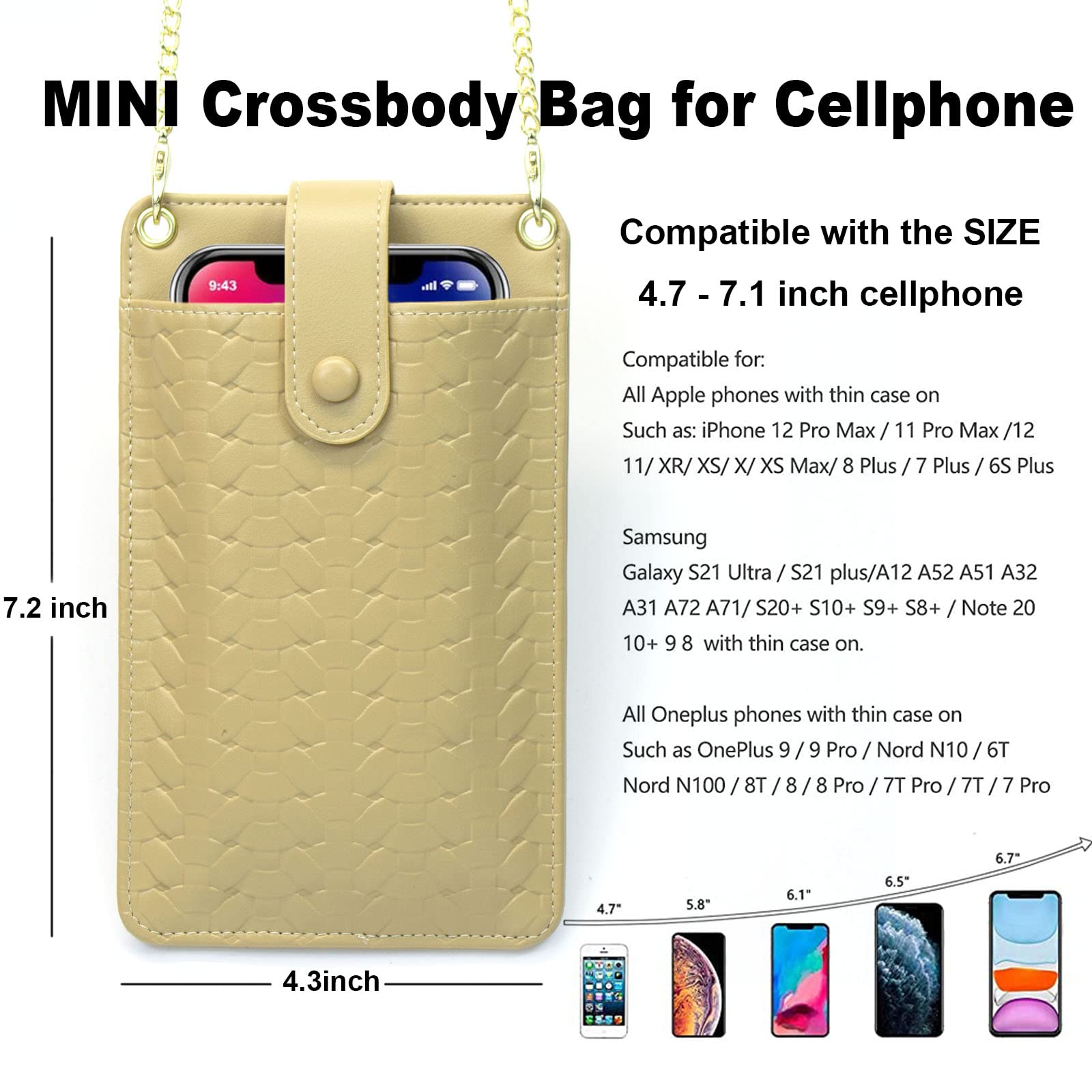 Women's Small Crossbody Bag - Phone Purse Wallet with Chain Strap & Lanyard, Woven Satchel with Card Slots & Zip Pocket (Tyler Tan) - Perfect for Travel, Shopping & Everyday Use