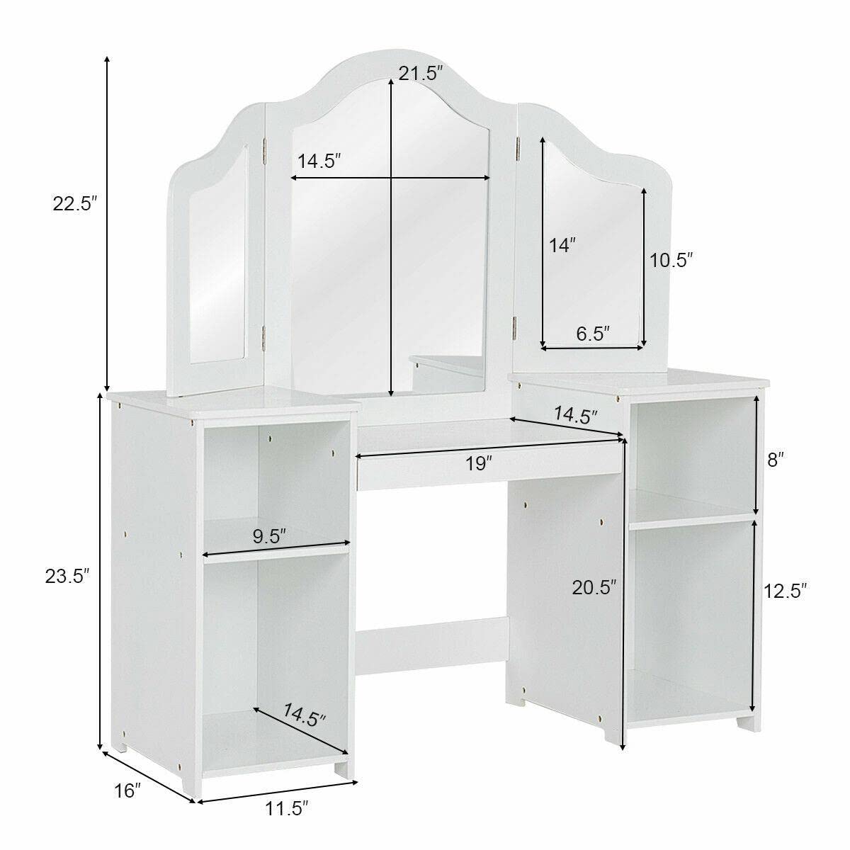 White Makeup Vanity Table Set with Mirror - Portable Dressing Desk for Bedroom, Bathroom & Travel | Elegant Vanity Side Table with Storage & Stool