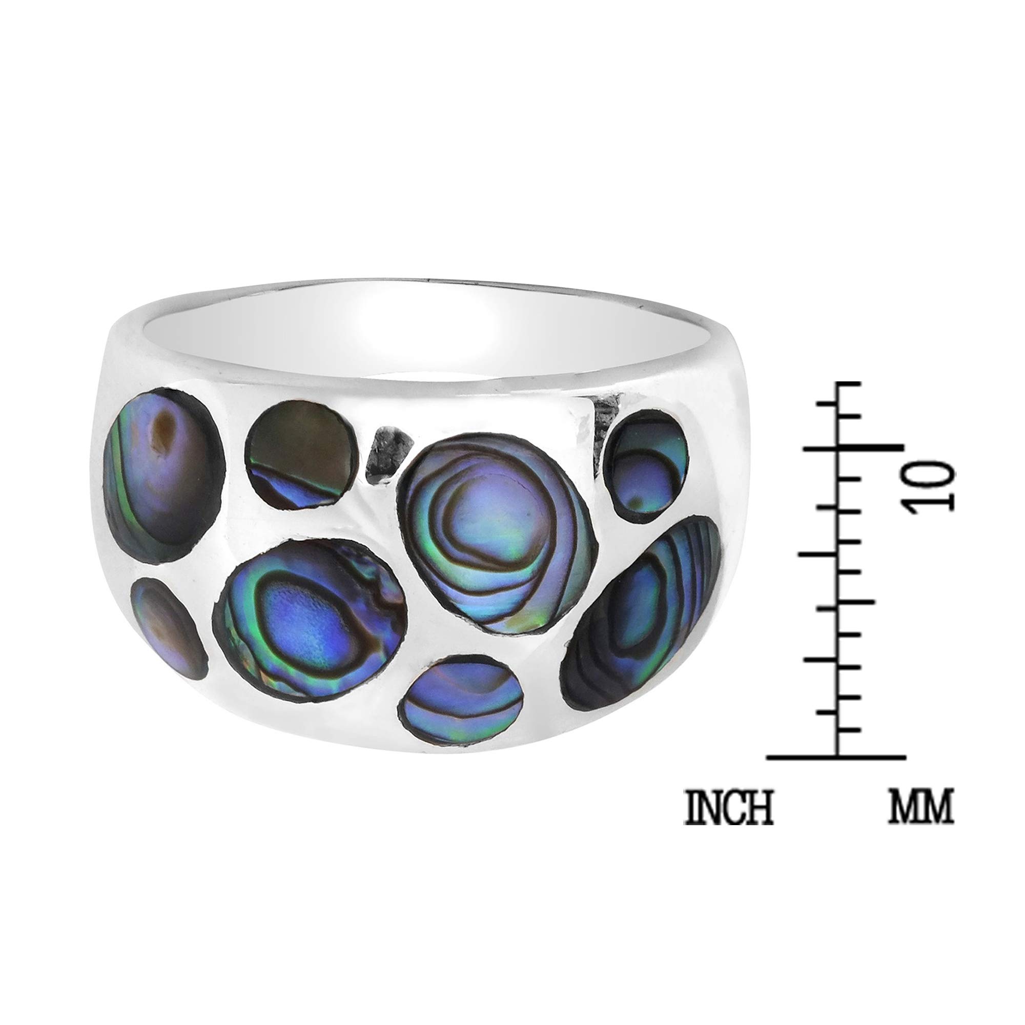 AeraVida Modern Bubble Dot Dome Abalone Shell .925 Sterling Silver Ring for Women - Elegant Boho Jewelry Gift for Birthday, Anniversary & Special Occasions