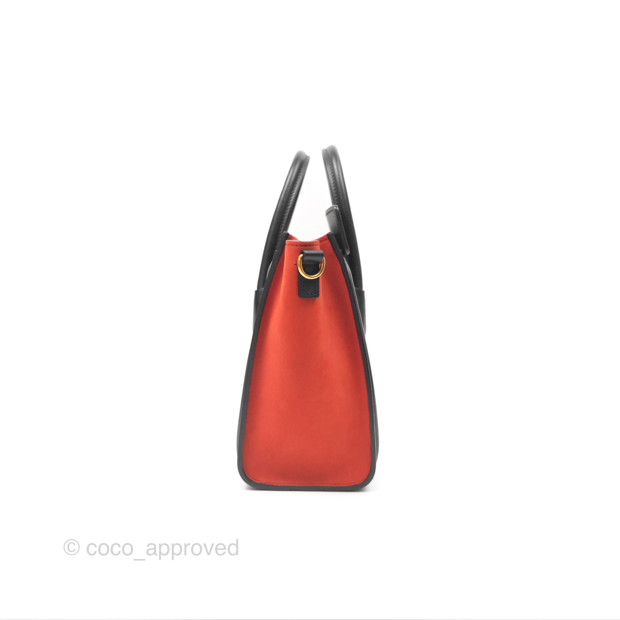Celine Nano Luggage Bag in Grained Calfskin Leather with Gold Hardware - Orange, Black & Beige Colors | Perfect for Work, Travel & Everyday Use