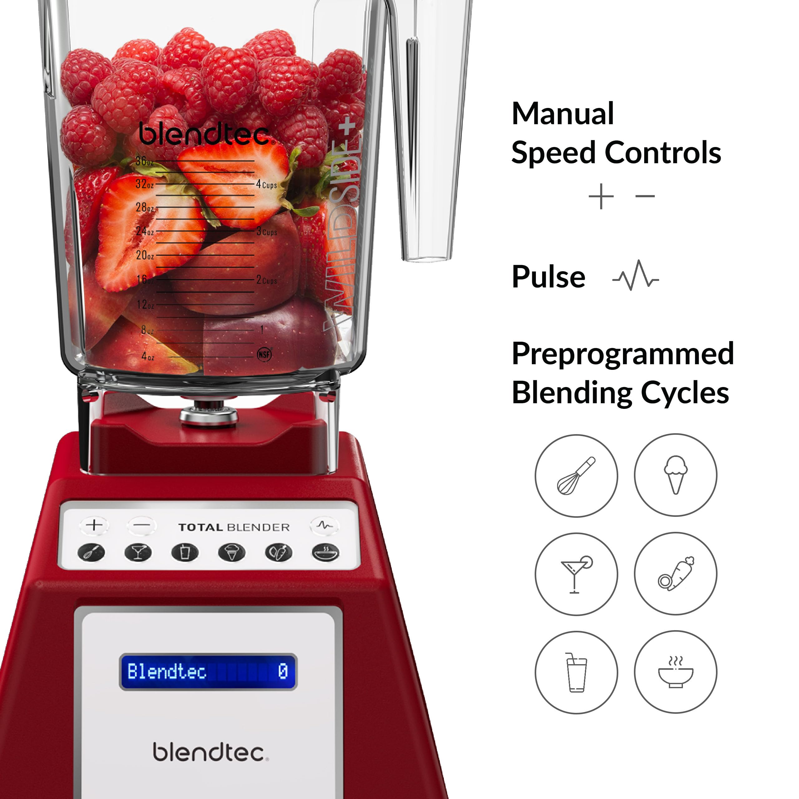 Blendtec Total Classic Original Blender with 90 oz WildSide+ Jar, 24 oz Twister Jar & Spectacula Spatula - Red | High-Speed Blender for Smoothies, Soups, Nut Butters & More | Perfect for Kitchens, Restaurants & Smoothie Bars