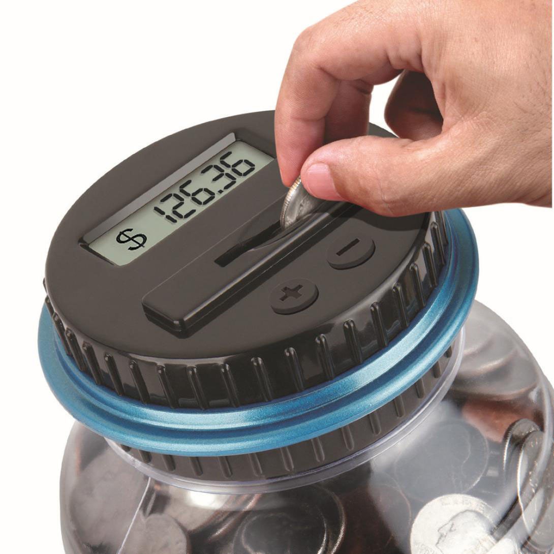 Black Digital Money Counter Jar with LCD Display - Accurate Coin & Bill Counting for Savings, Gifts & Change - Perfect for Home, Office & Retail Organization (One Size)