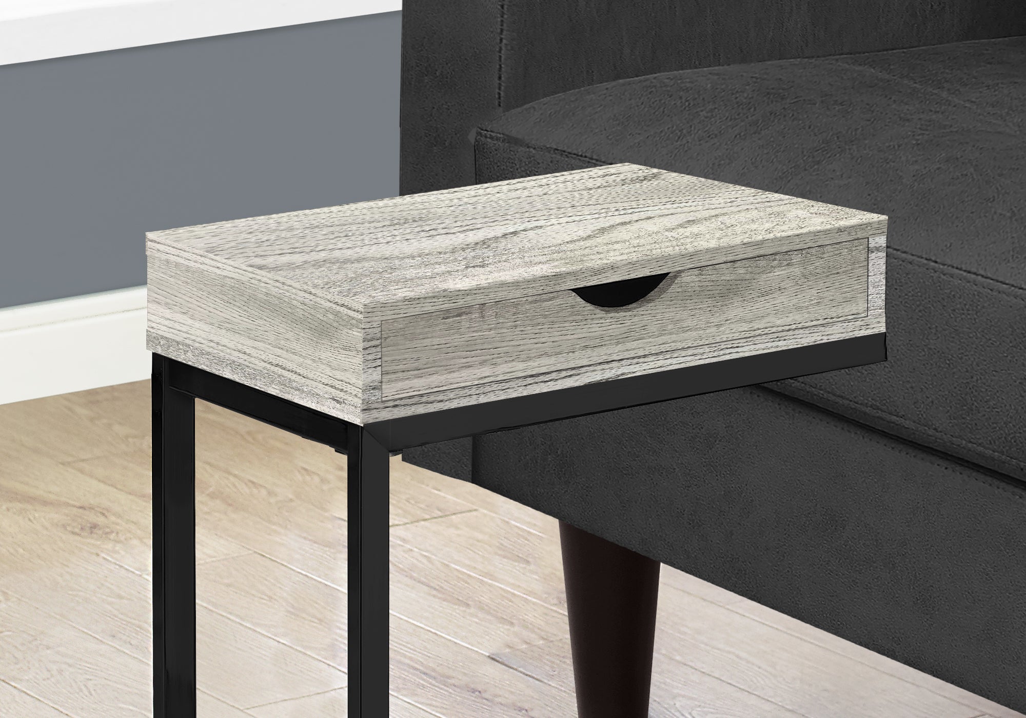 Rustic Grey Reclaimed Wood Look Accent Table with Drawer - Modern Farmhouse Side Table for Living Room, Bedroom, or Entryway