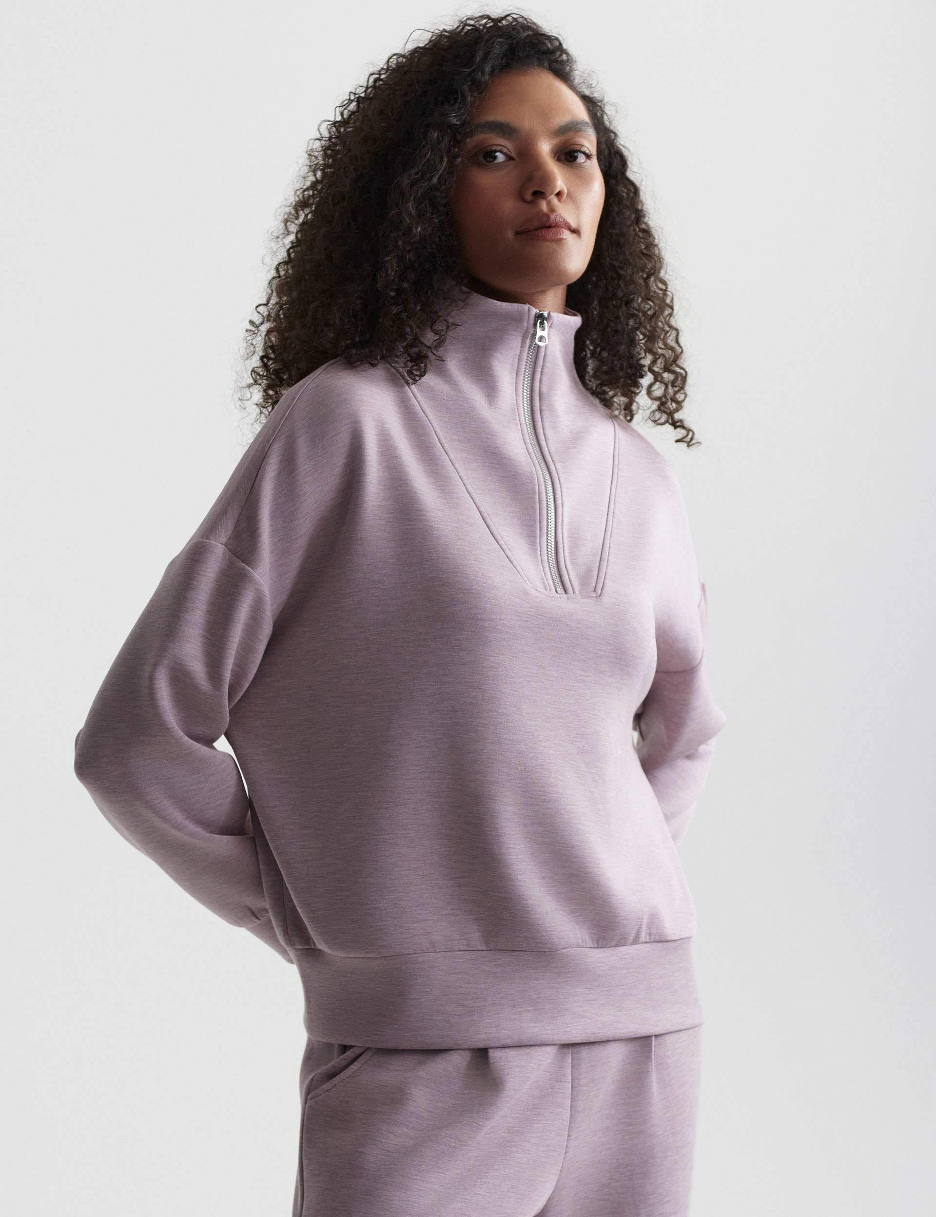 Hawley Half Zip Sweater for Women - Soft Mauve Marl Pullover | Casual Loungewear, Outdoor Activities & Layering Essential