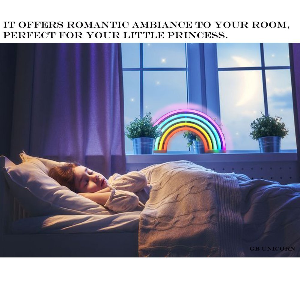 QiaoFei Rainbow LED Neon Sign - Kids Room Wall Decor, Bedroom Night Light, Party & Holiday Decoration - USB/Battery Operated Table Lamp for Home Accessories