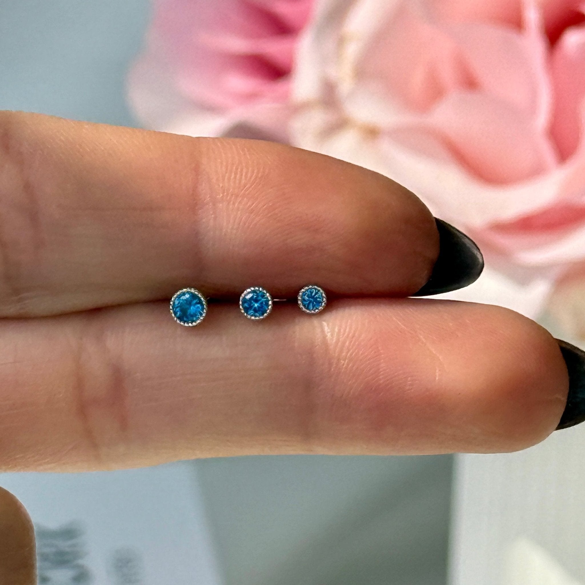 London Blue Topaz Stud Earrings 14k Yellow Gold Milgrain Detail - Perfect for Weddings, Anniversaries & Special Occasions